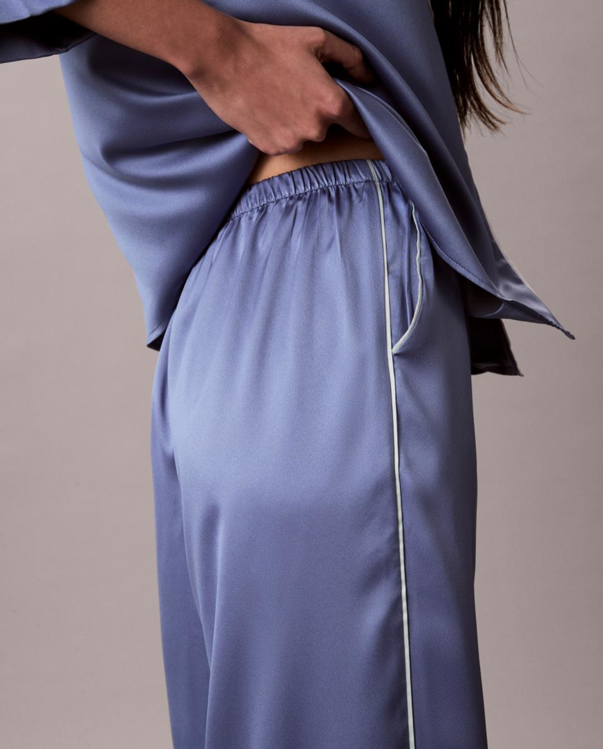 Calças de Pijama Satin Sheen Azul-5