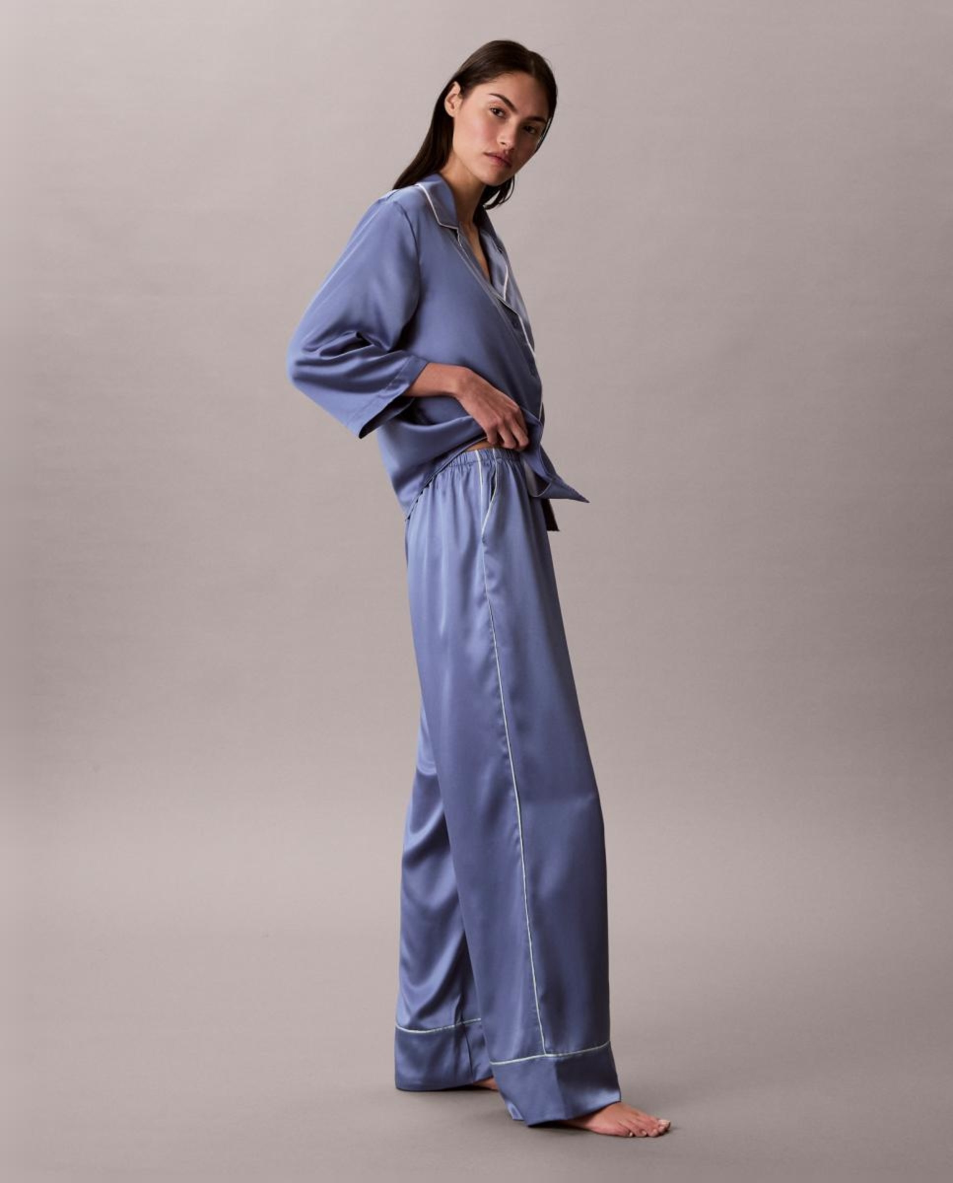 Calças de Pijama Satin Sheen Azul-4