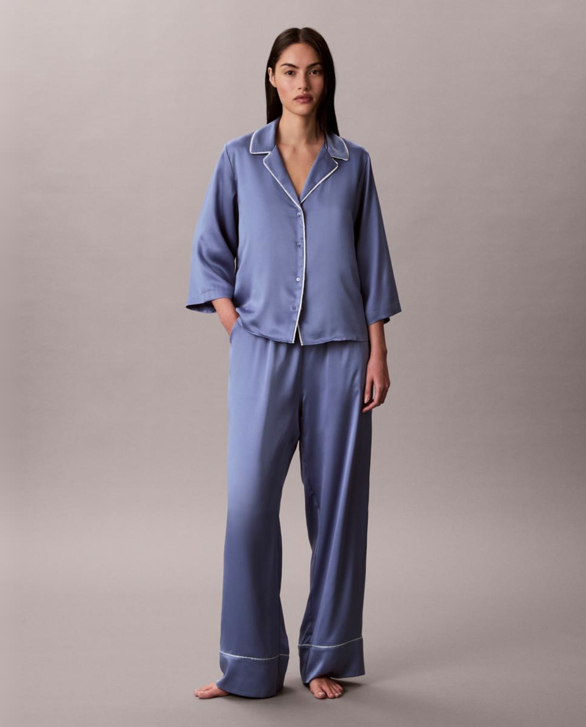 Calças de Pijama Satin Sheen Azul-2
