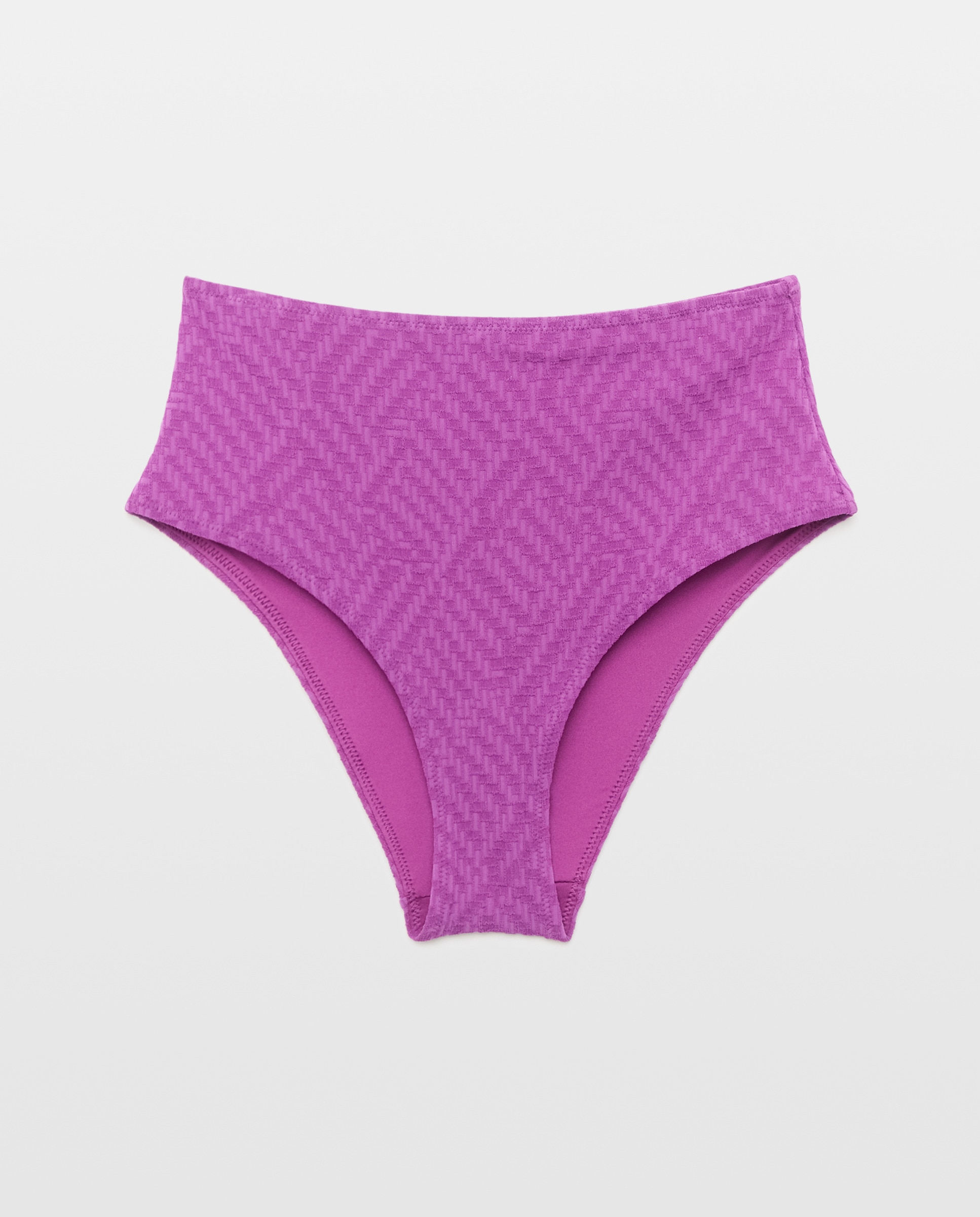 Cueca de Biquíni de Cintura Subida com Textura Roxo-4