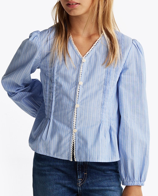 Imagen 0 de Camisa de niña de manga larga con cuello de pico