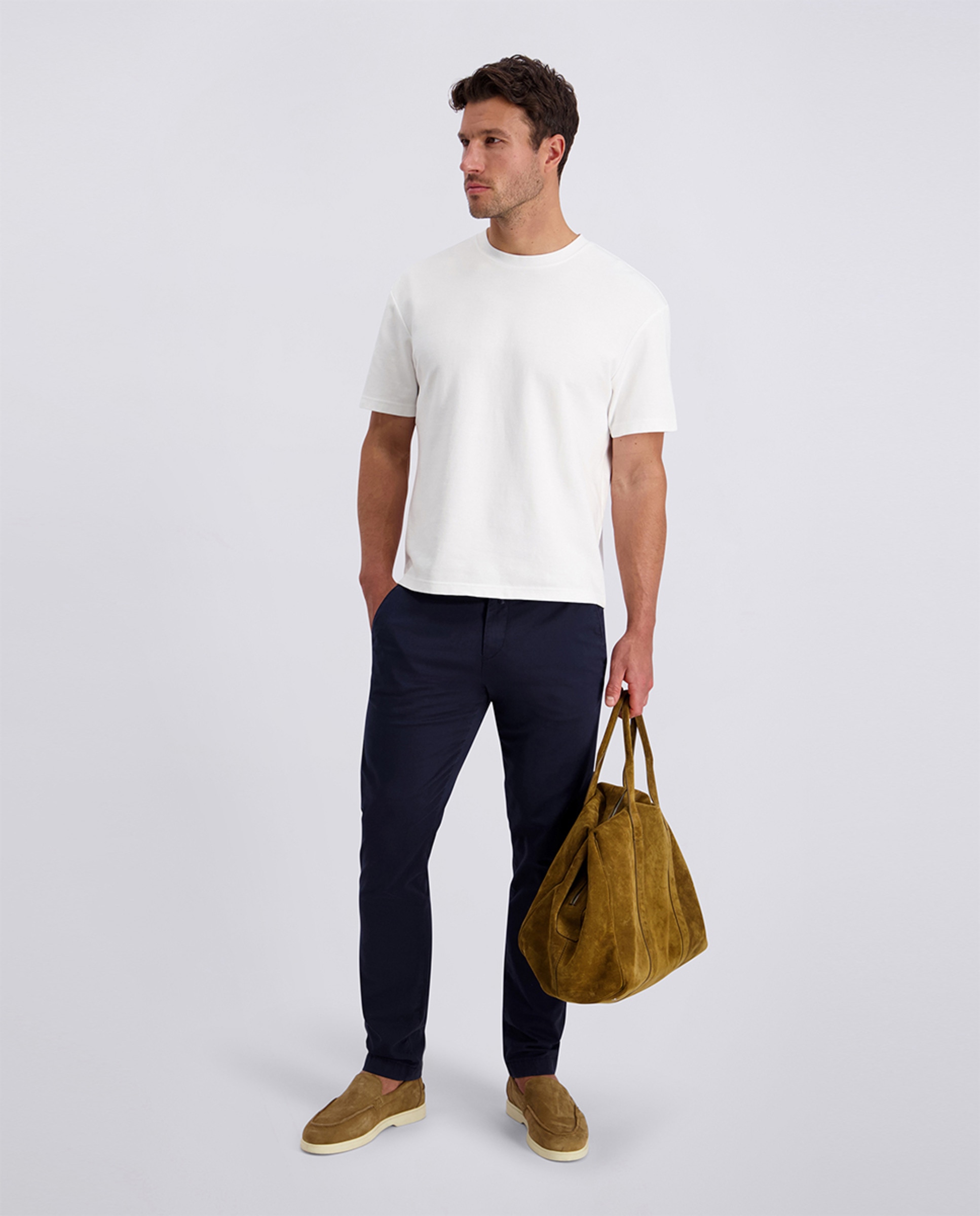 Calças Chino de Tecido Técnico Tapered Fit - Bege Azul-marinho-6