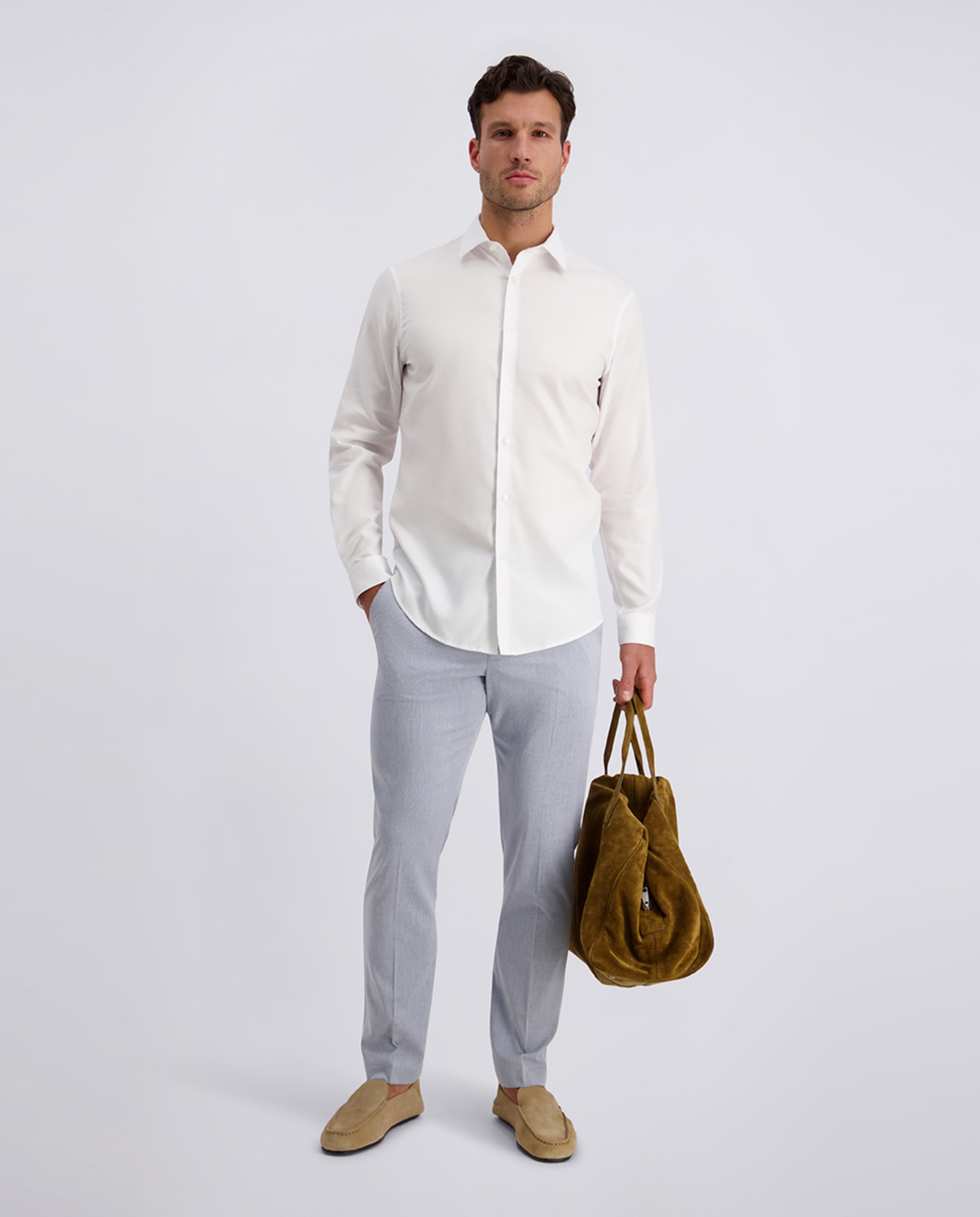 Camisa de Manga Comprida Clássica com Estrutura e Gola Kent - Azul-Celeste Branco-6