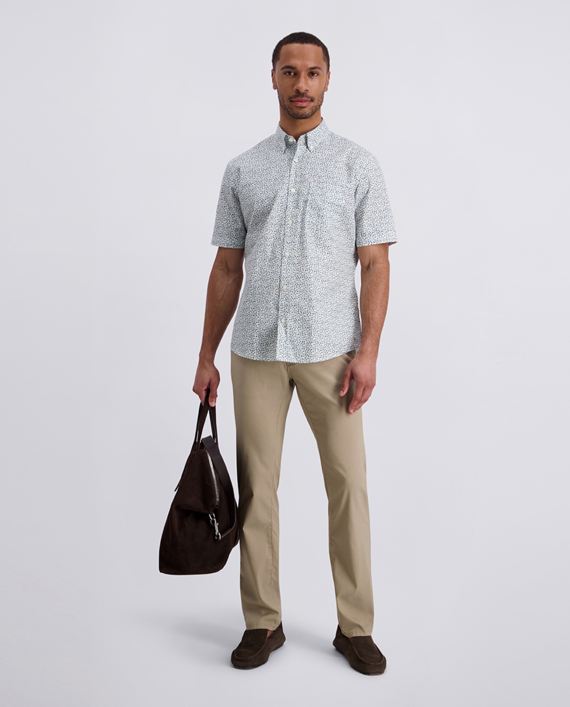 Camisa M/C Custom Fit com Estampado Floral - Azul Azul-5