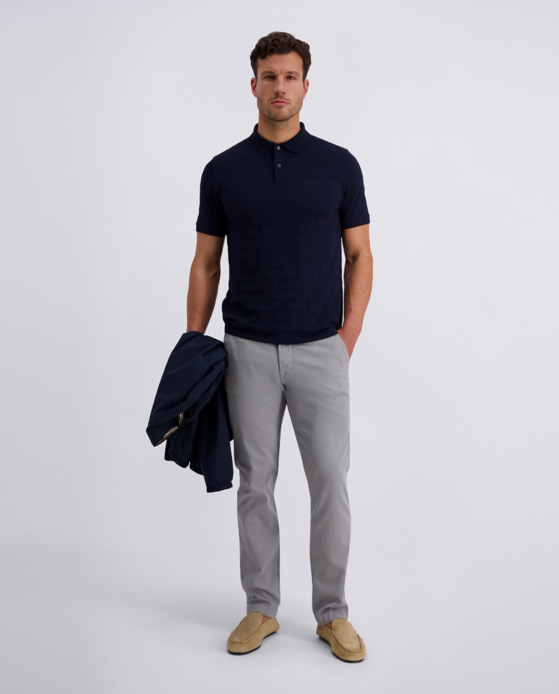 Polo Camisola de Malha Regular Fit Stripe - Branco Azul-marinho-6