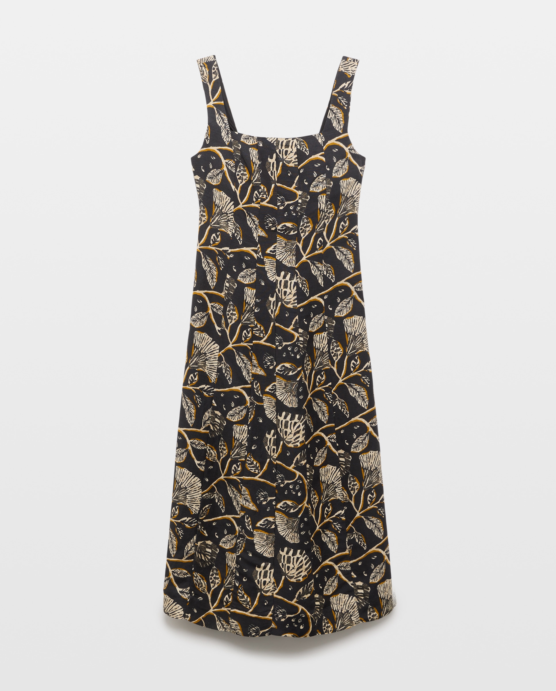Vestido de Alças com Decote Quadrado Preto-5