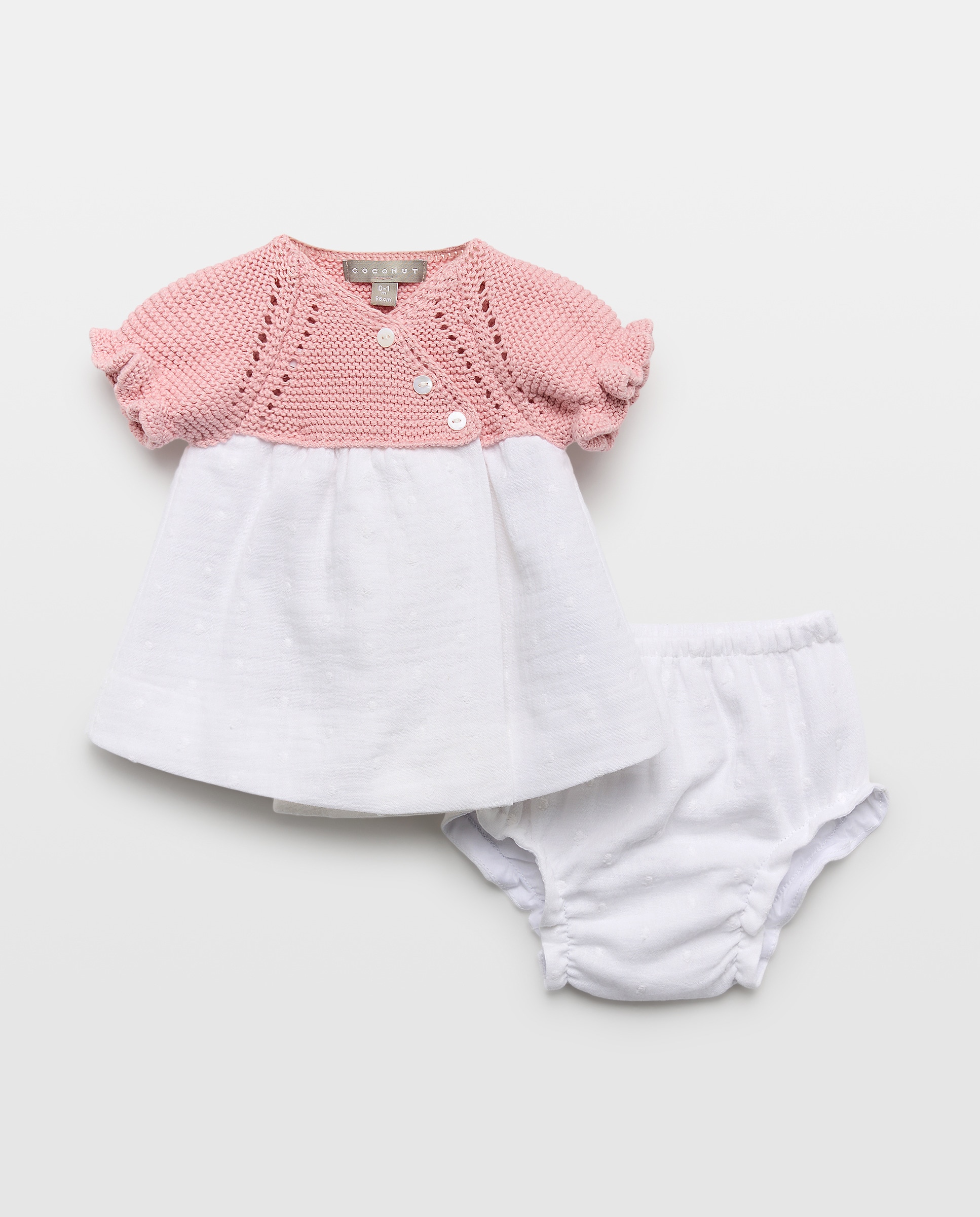 Imagem 0 de Cueiro Curto de Tricot e Chiffon Bordado de Bebé