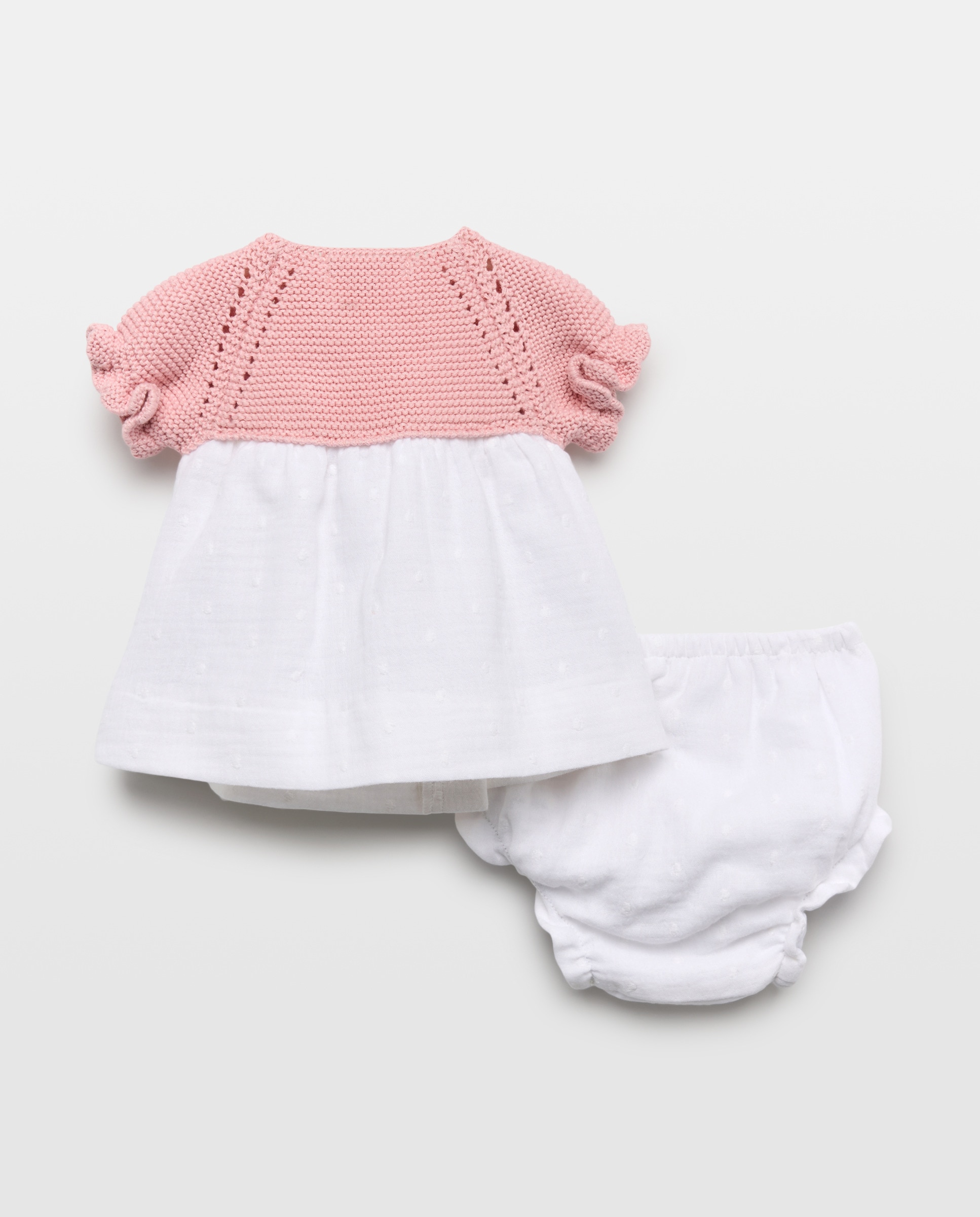 Cueiro Curto de Tricot e Chiffon Bordado de Bebé 200 Rosa-2