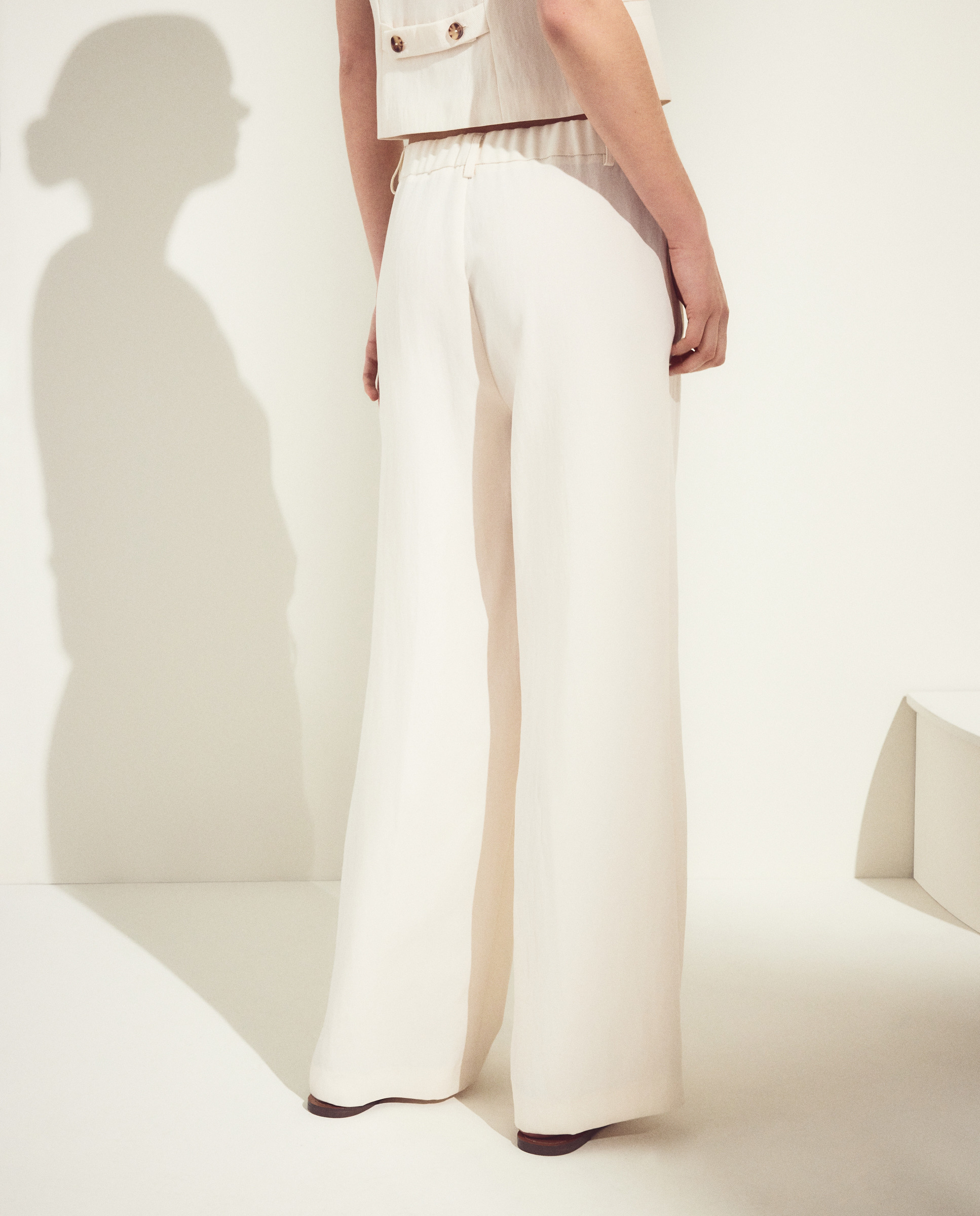 Calças Largas Lisas de Crinkle 120 Cru-3