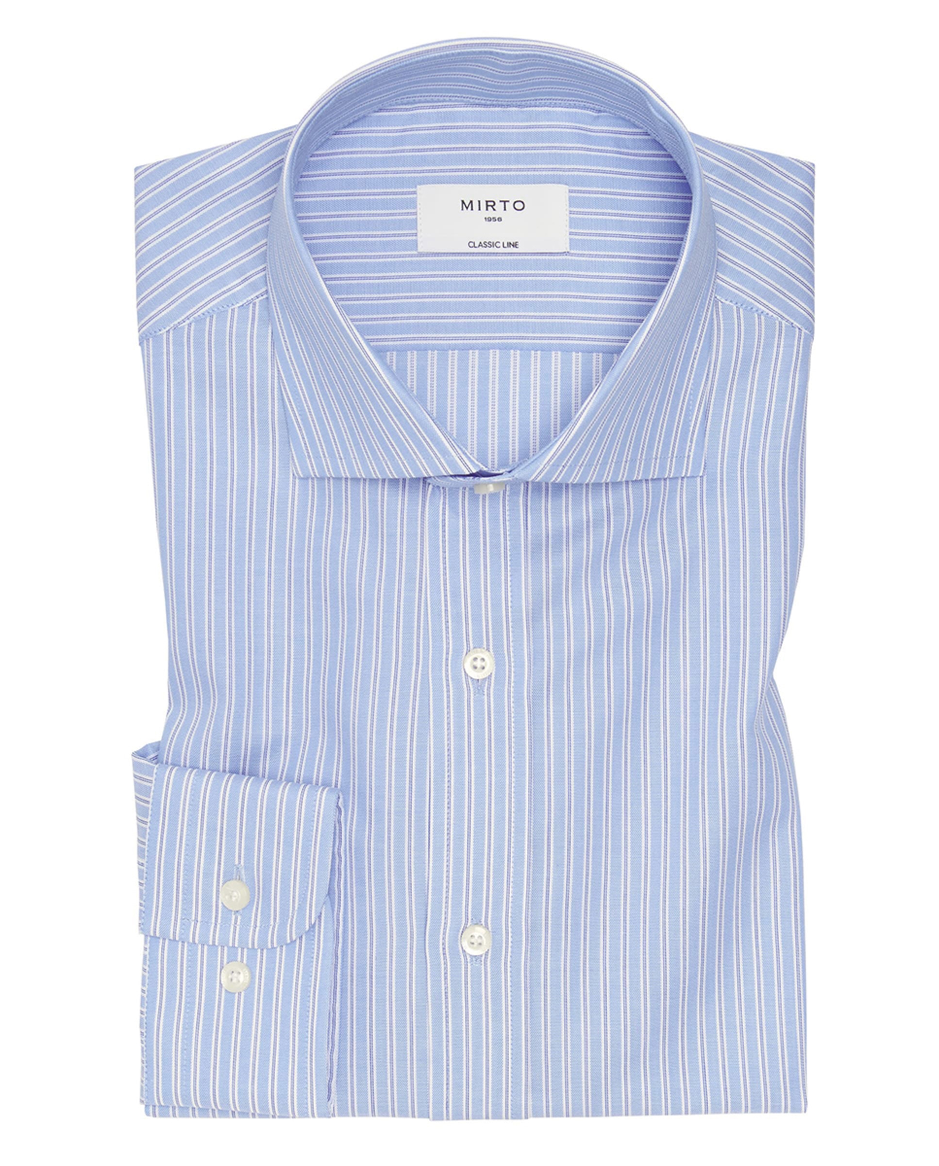 Camisa Clássica às Riscas com Manga Comprida Tamanhos Grandes Azul-3