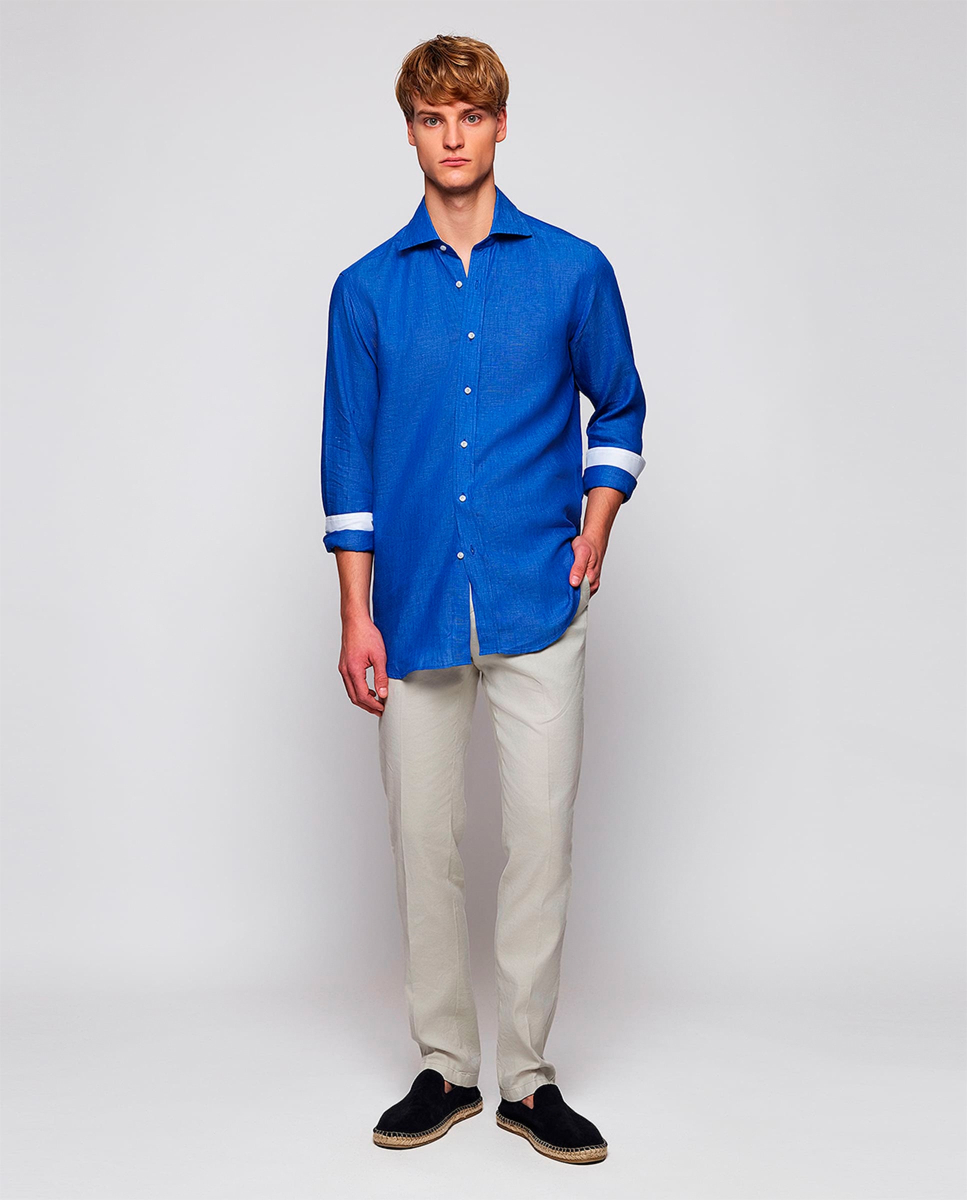 Camisa de hombre casual manga larga de lino Tallas Grandes - Mirto - Azul índigo Azul índigo-5