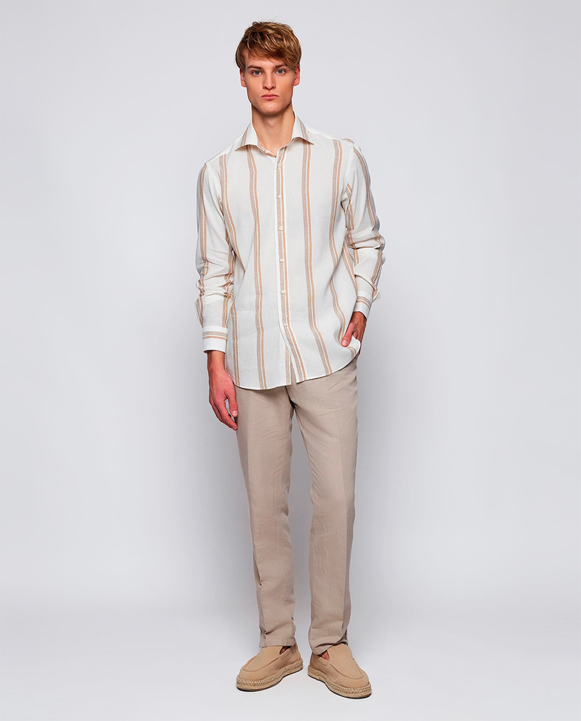 Camisa de hombre casual manga larga rayas Tallas Grandes - Mirto - Camel Camel-5