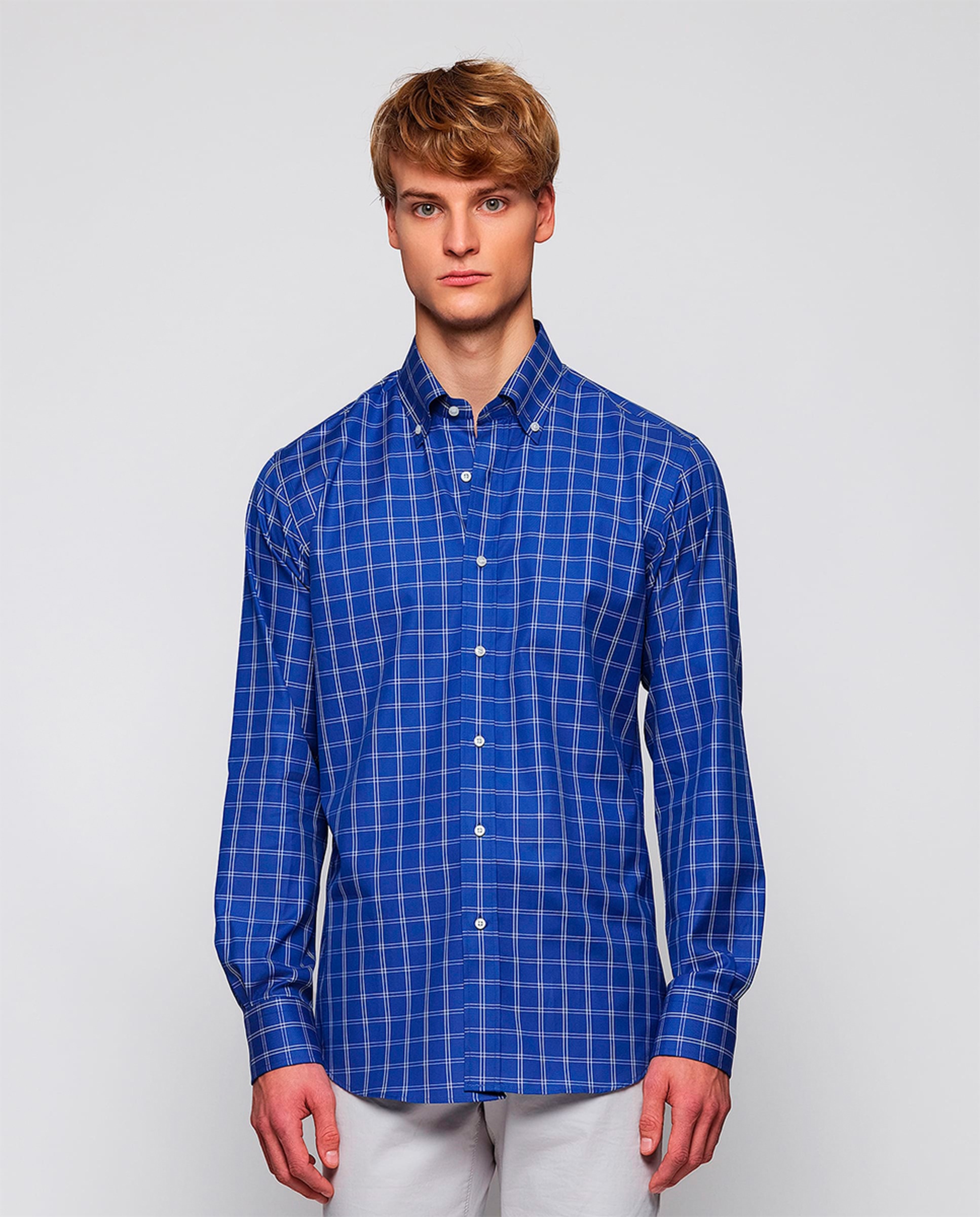 Imagem 0 de Camisa Casual de Manga Comprida aos Quadrados Tamanhos Grandes