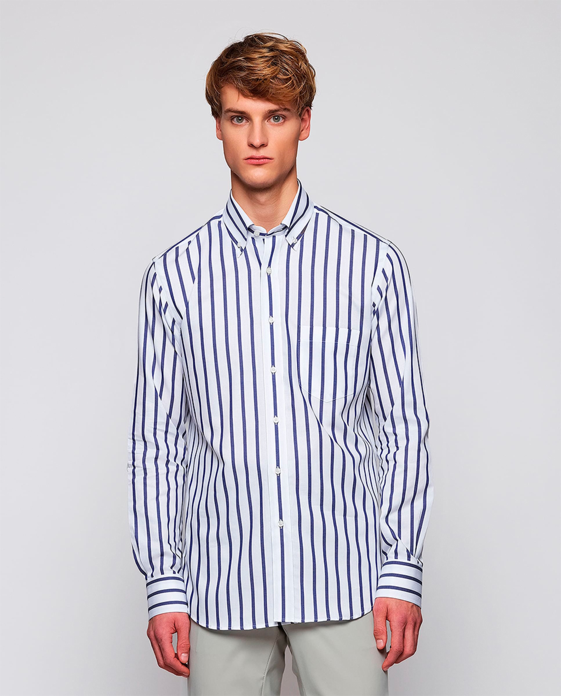 Imagem 0 de Camisa Casual às Riscas com Manga Comprida Tamanhos Grandes