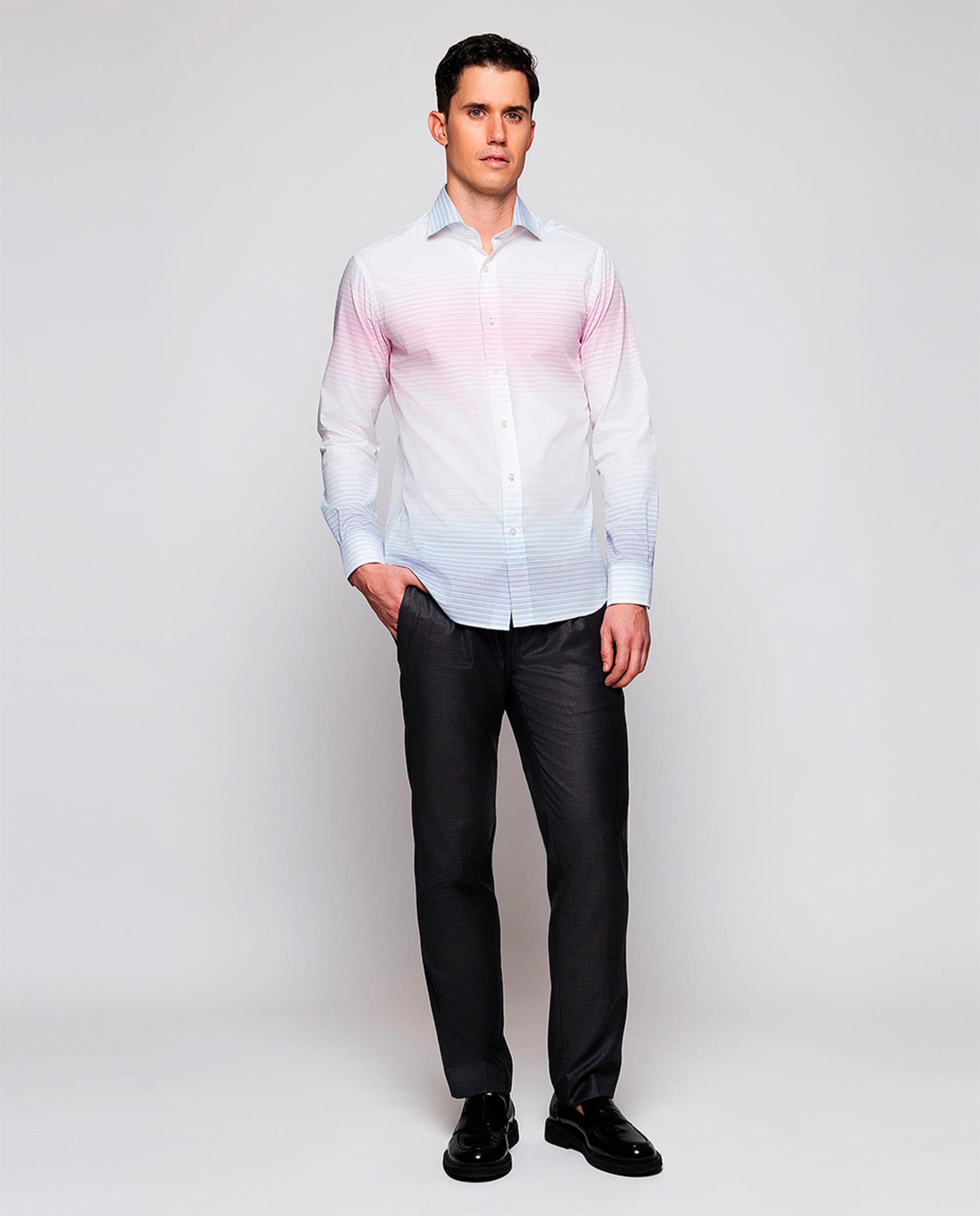 Camisa de Manga Comprida com Risca Horizontal Tamanhos Grandes Rosa-5