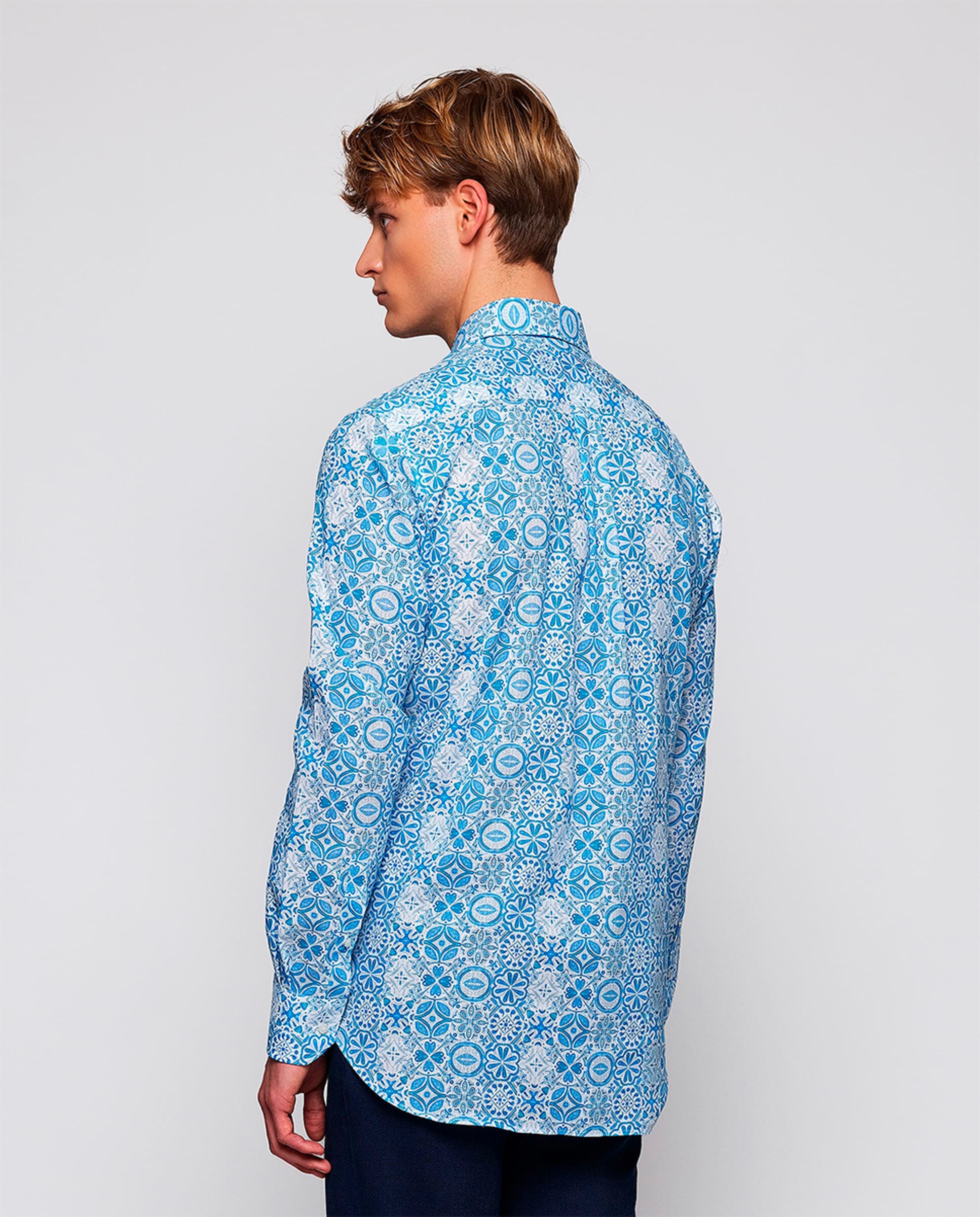 Camisa de Manga Comprida com Estampado Patch Tamanhos Grandes Azul-2