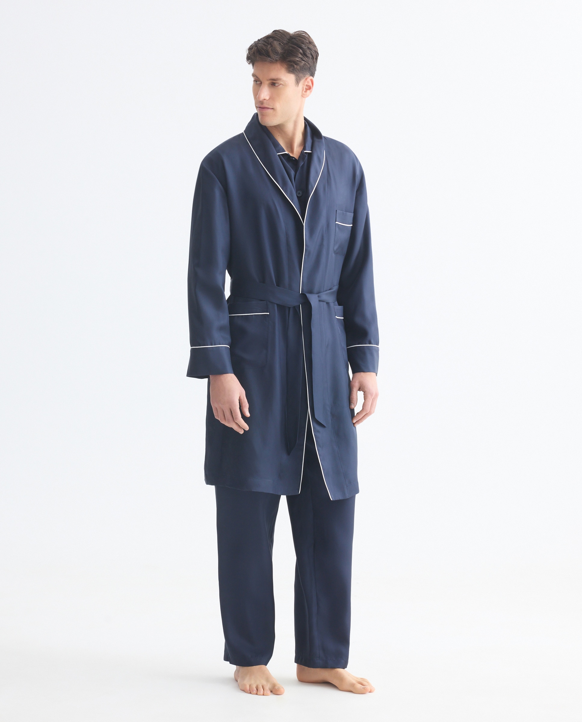 Robe Liso de Seda Azul-marinho-1