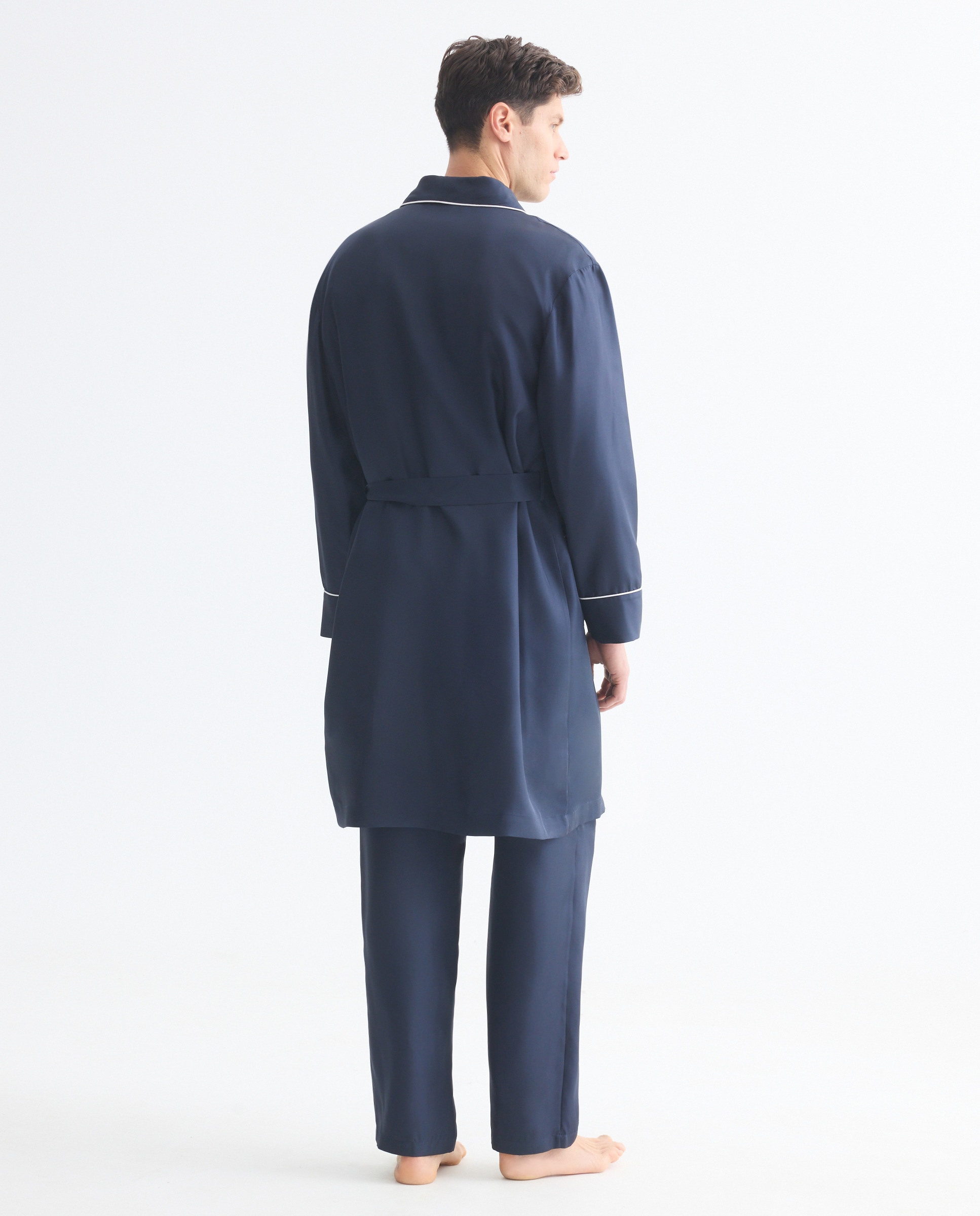 Robe Liso de Seda Azul-marinho-2