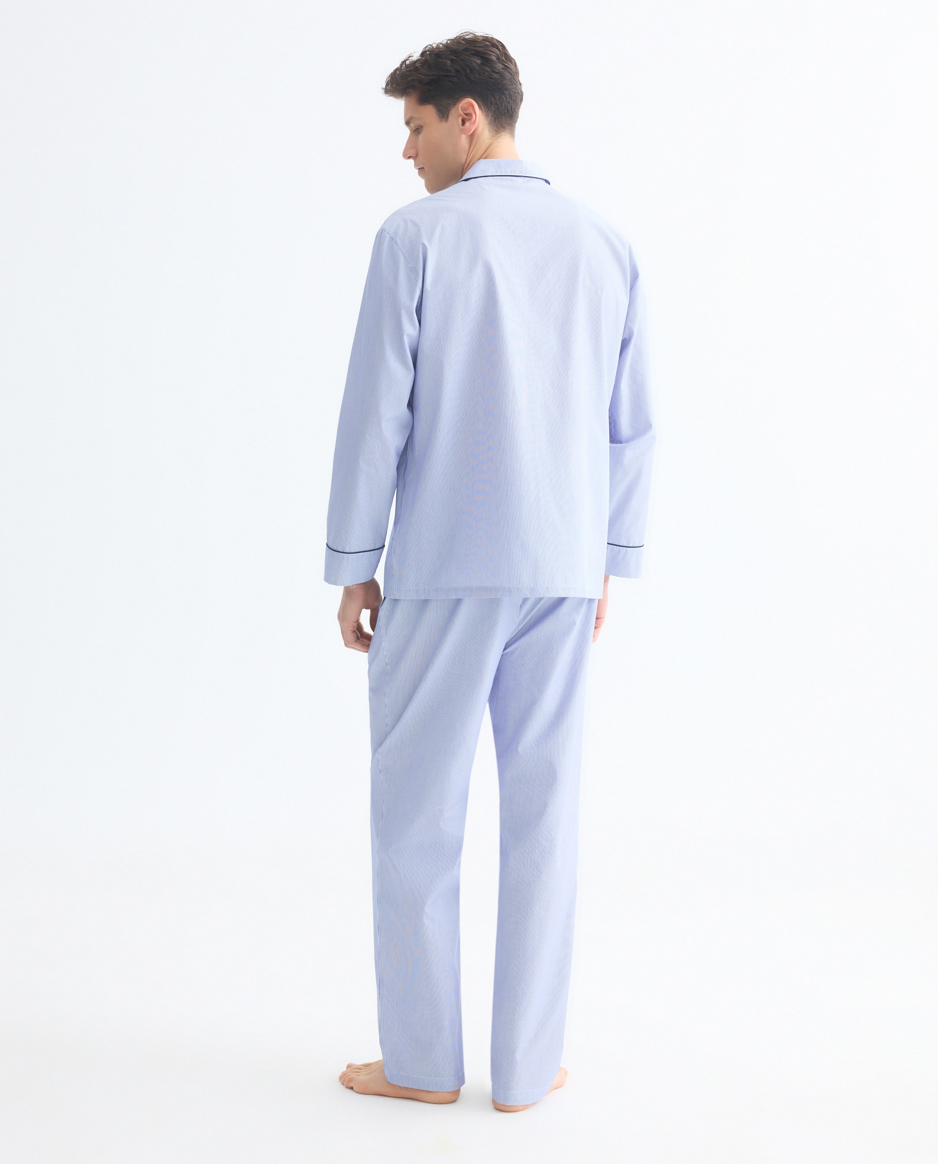 Pijama de Popelina em Tecido às Riscas 400 Azul-2