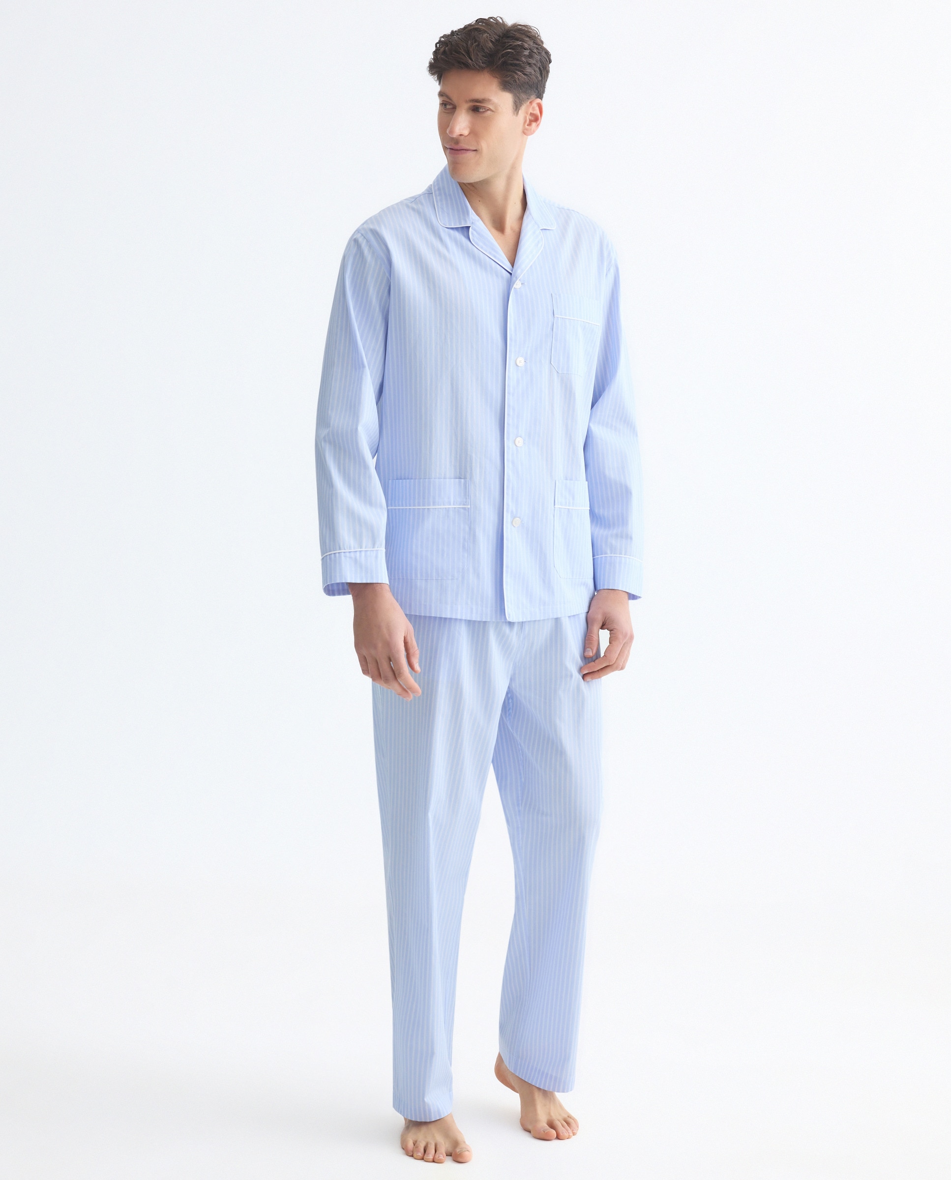 Pijama de Popelina às Riscas Branco-1