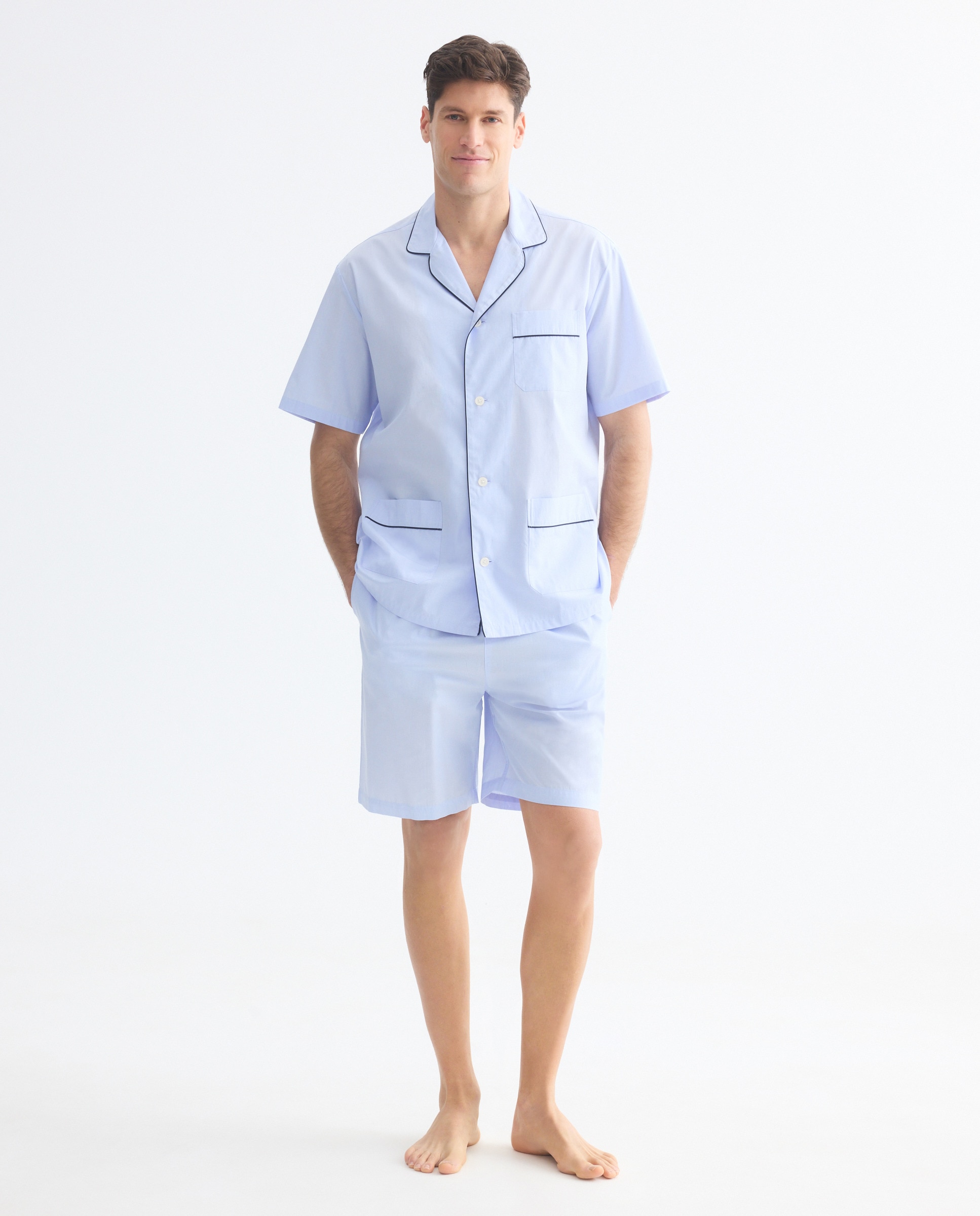 Pijama de Manga Curta e Calções Lisos Azul-1