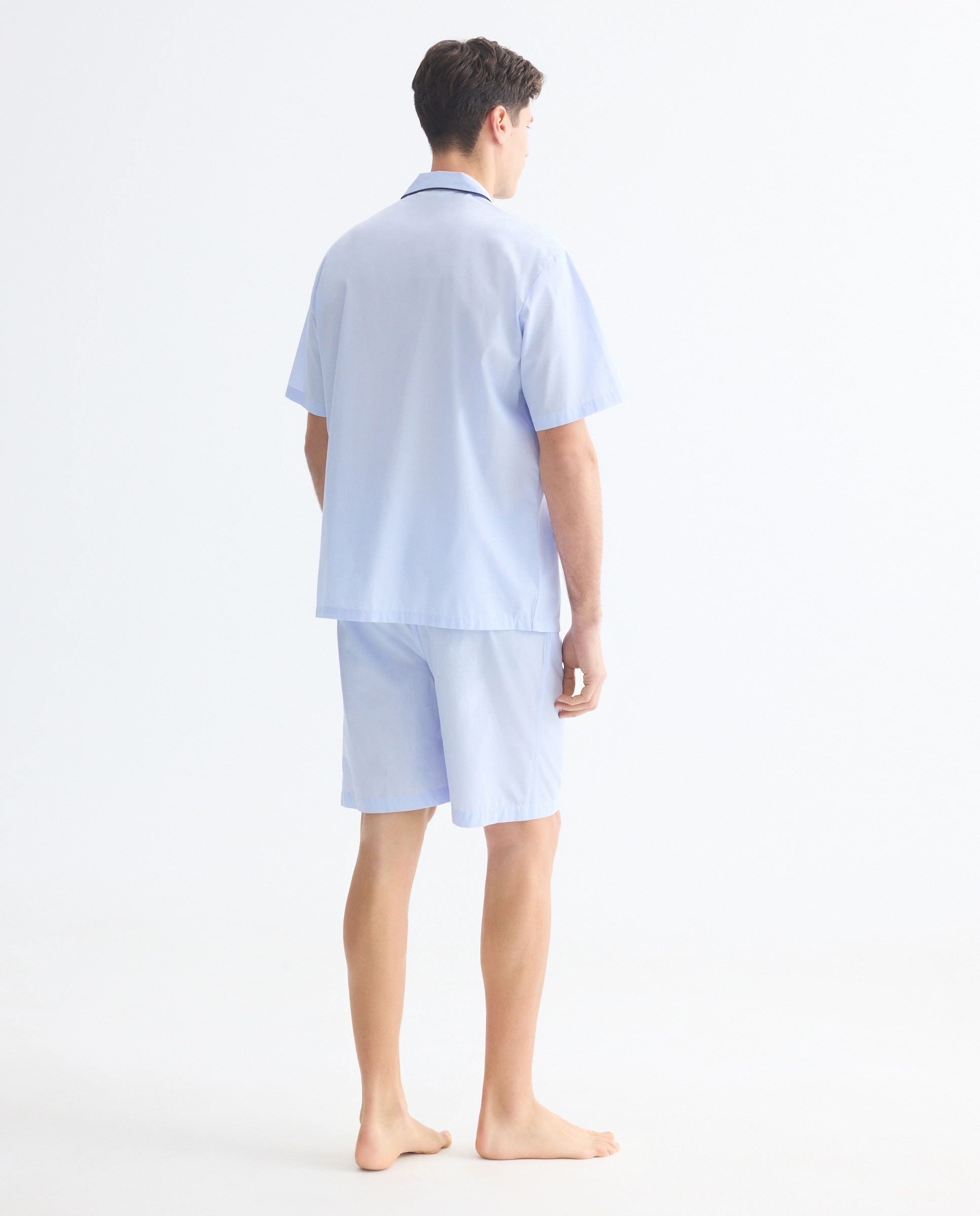 Pijama de Manga Curta e Calções Lisos Azul-2