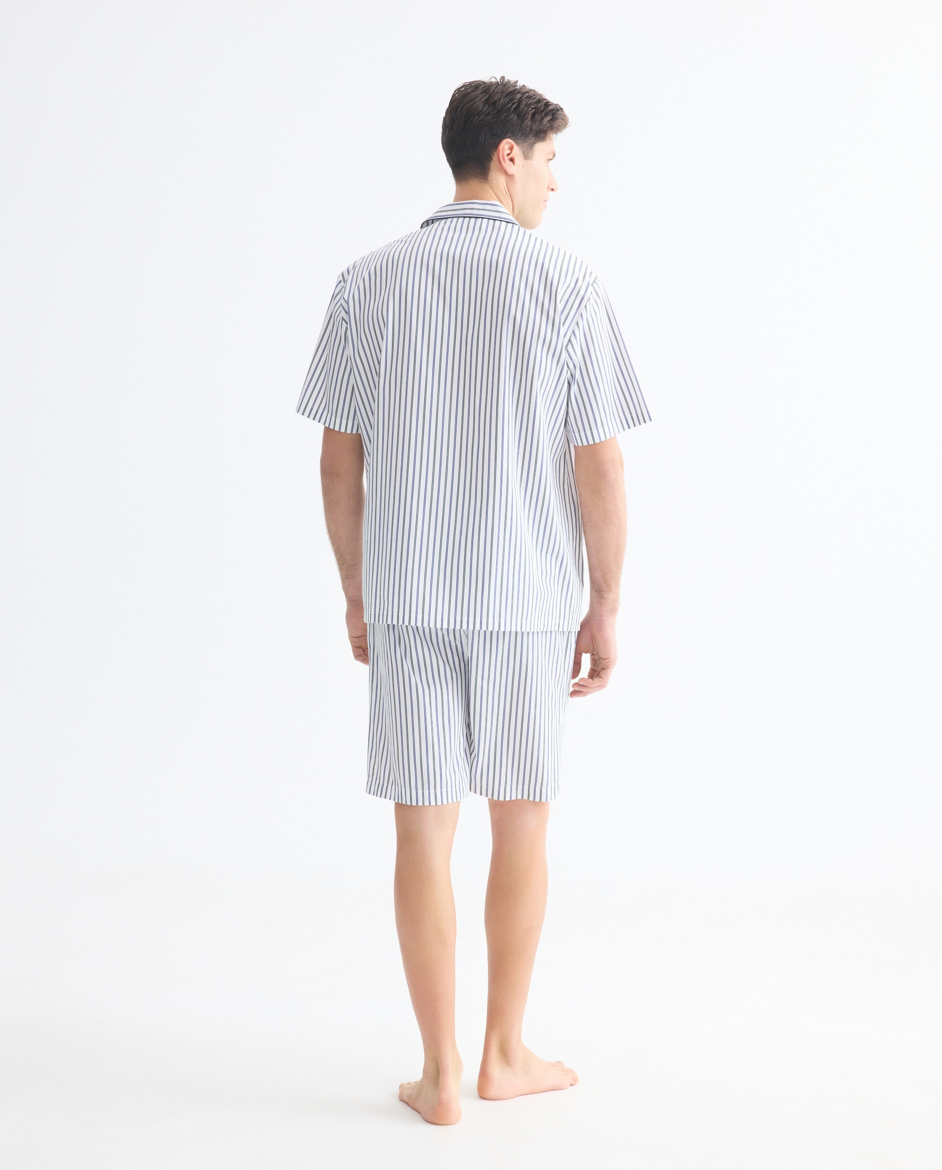 Pijama de Manga Curta e Calções às Riscas Branco-2