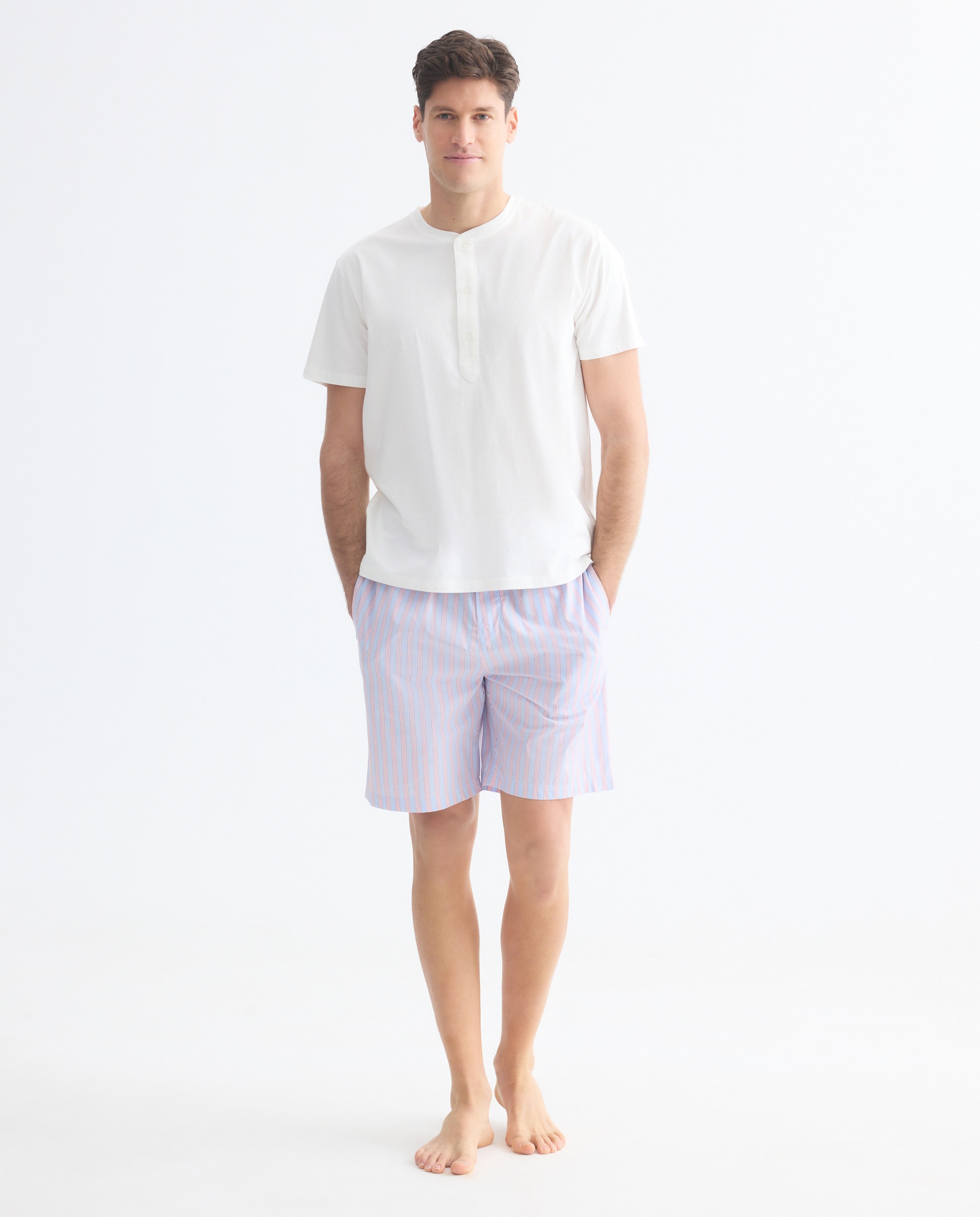 Calções de Pijama às Riscas Azul-claro-1