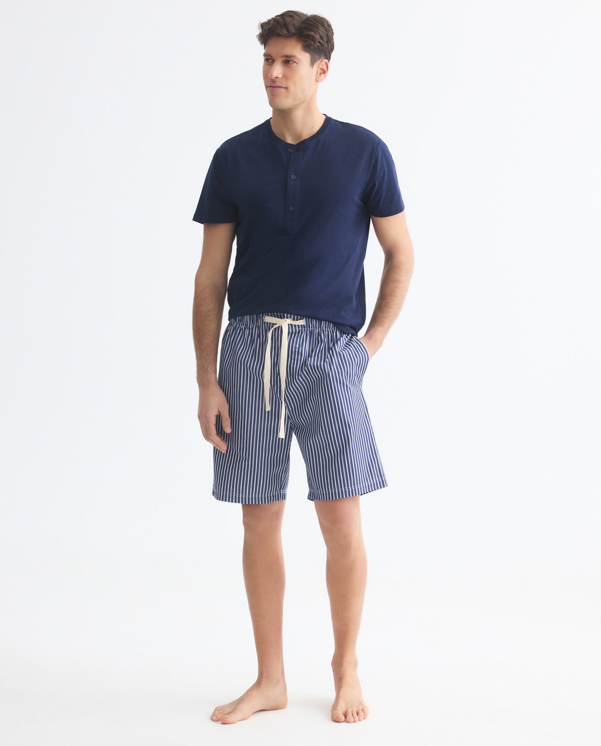 Calções de Pijama às Riscas Azul-marinho-1