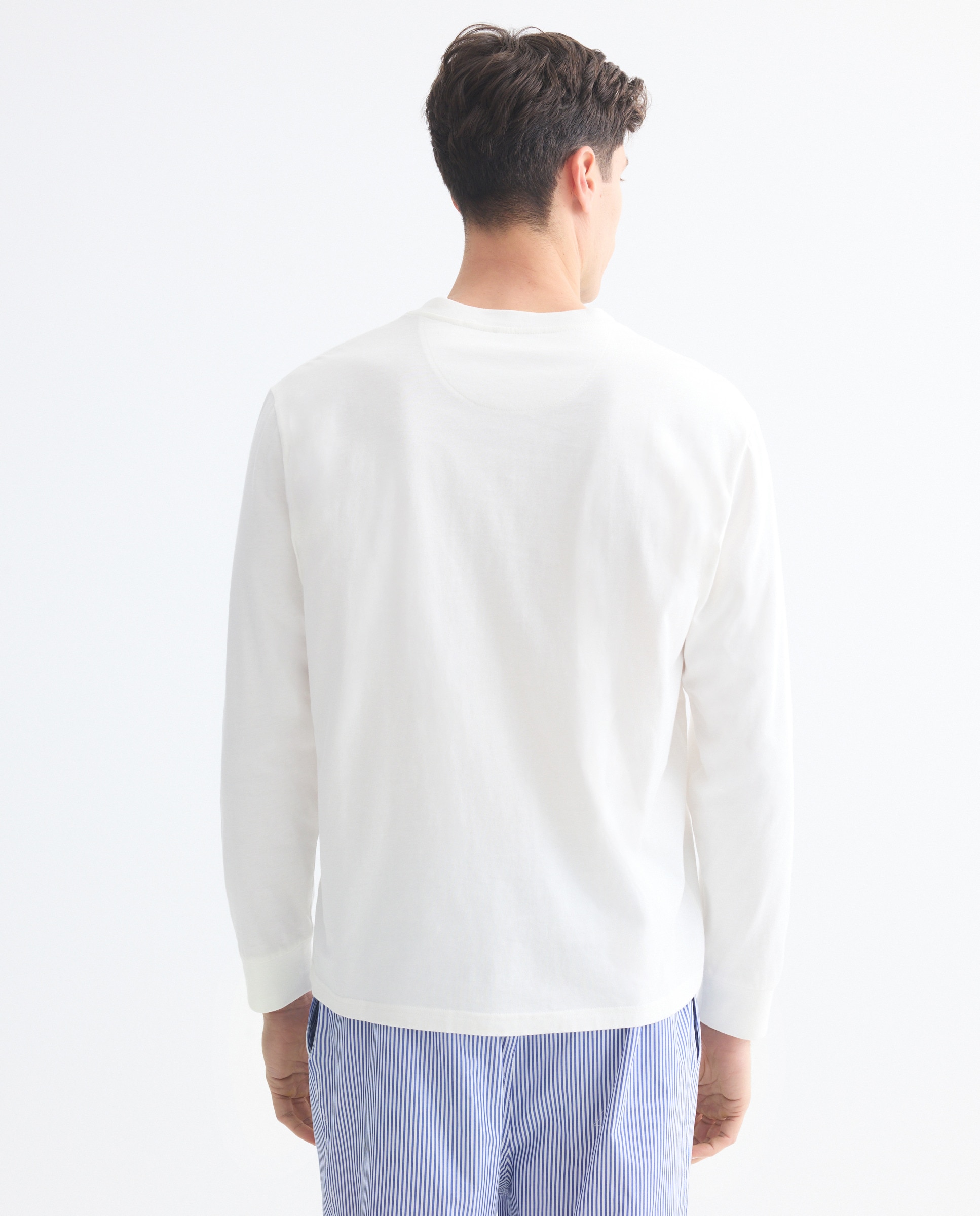 Camisola de Algodão Sustentável com Gola Tipo Padeiro e Manga Comprida Branco-3