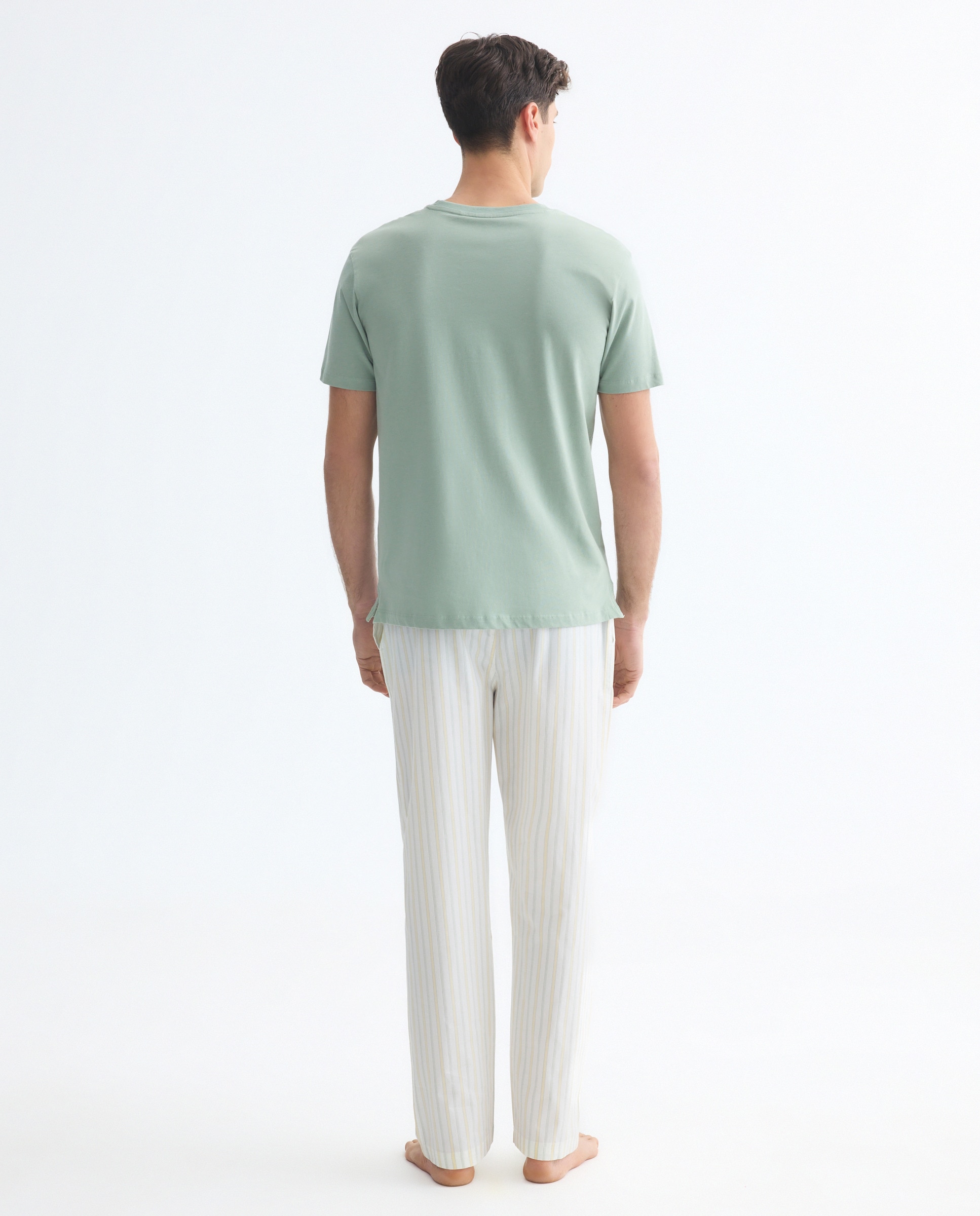 Pijama hombre combinado camiseta y  pantalón largo algodón 310 Amarillo claro-2