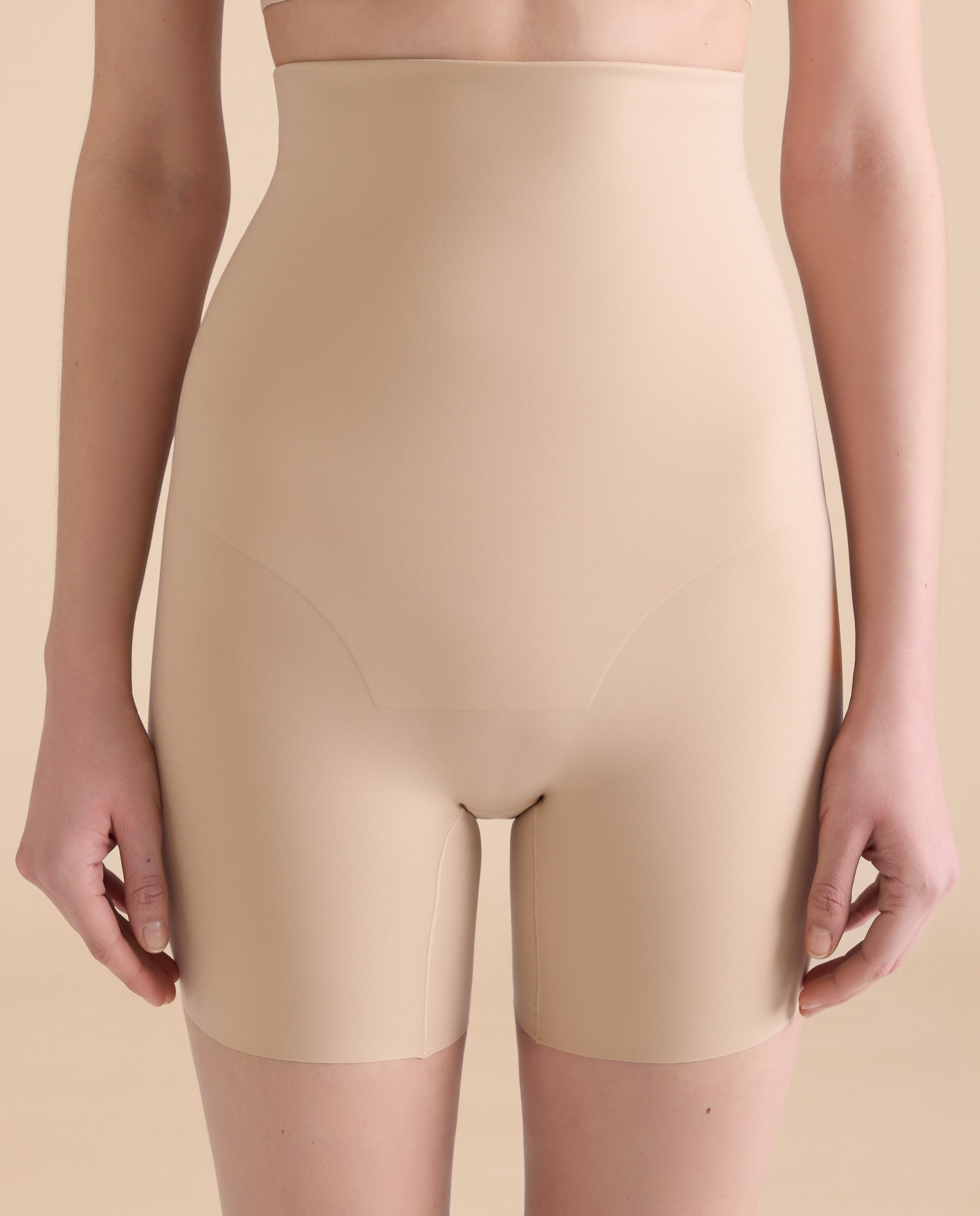 Calças de Cintura Subida Moldadora Bege-2