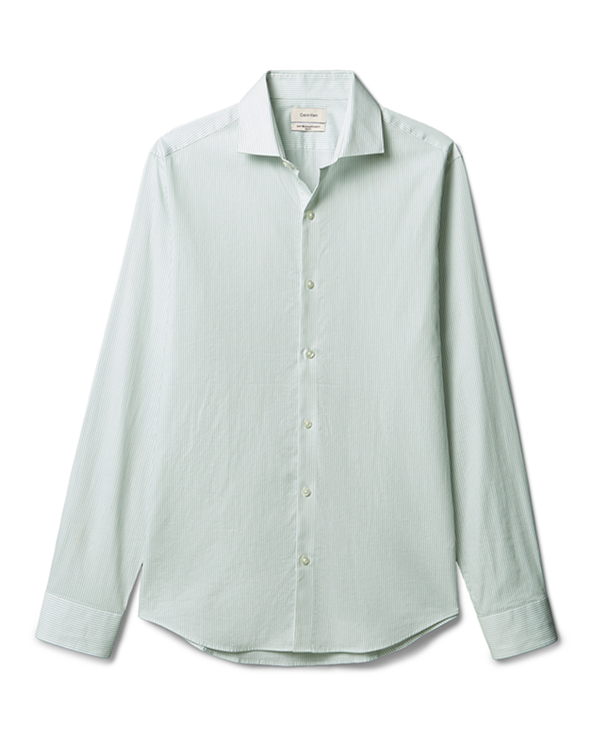 Camisa Elástica Justa às Riscas com Lavagem Suave Verde-claro-4