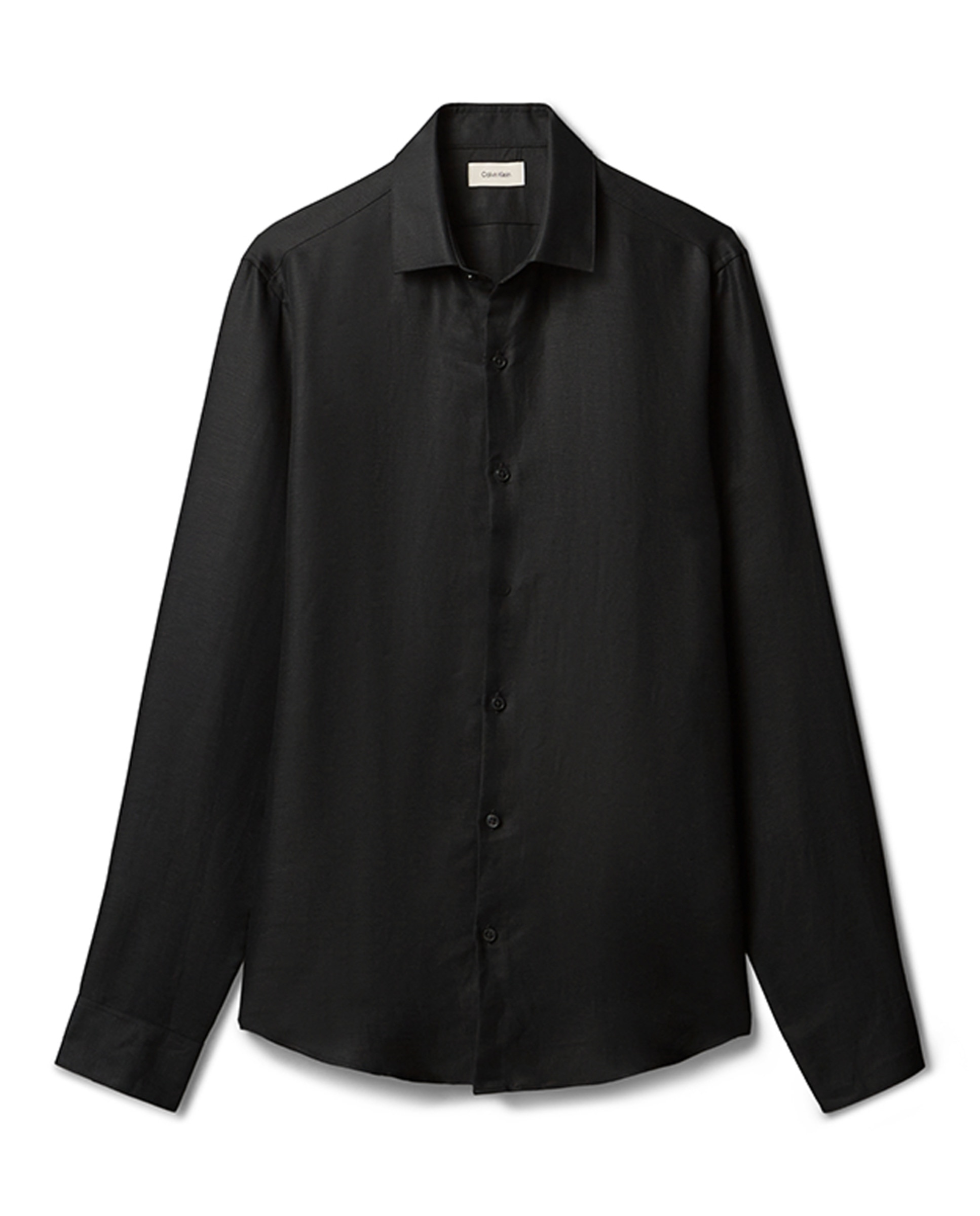 Camisa em Mistura de Linho Justa Lisa Preto-4