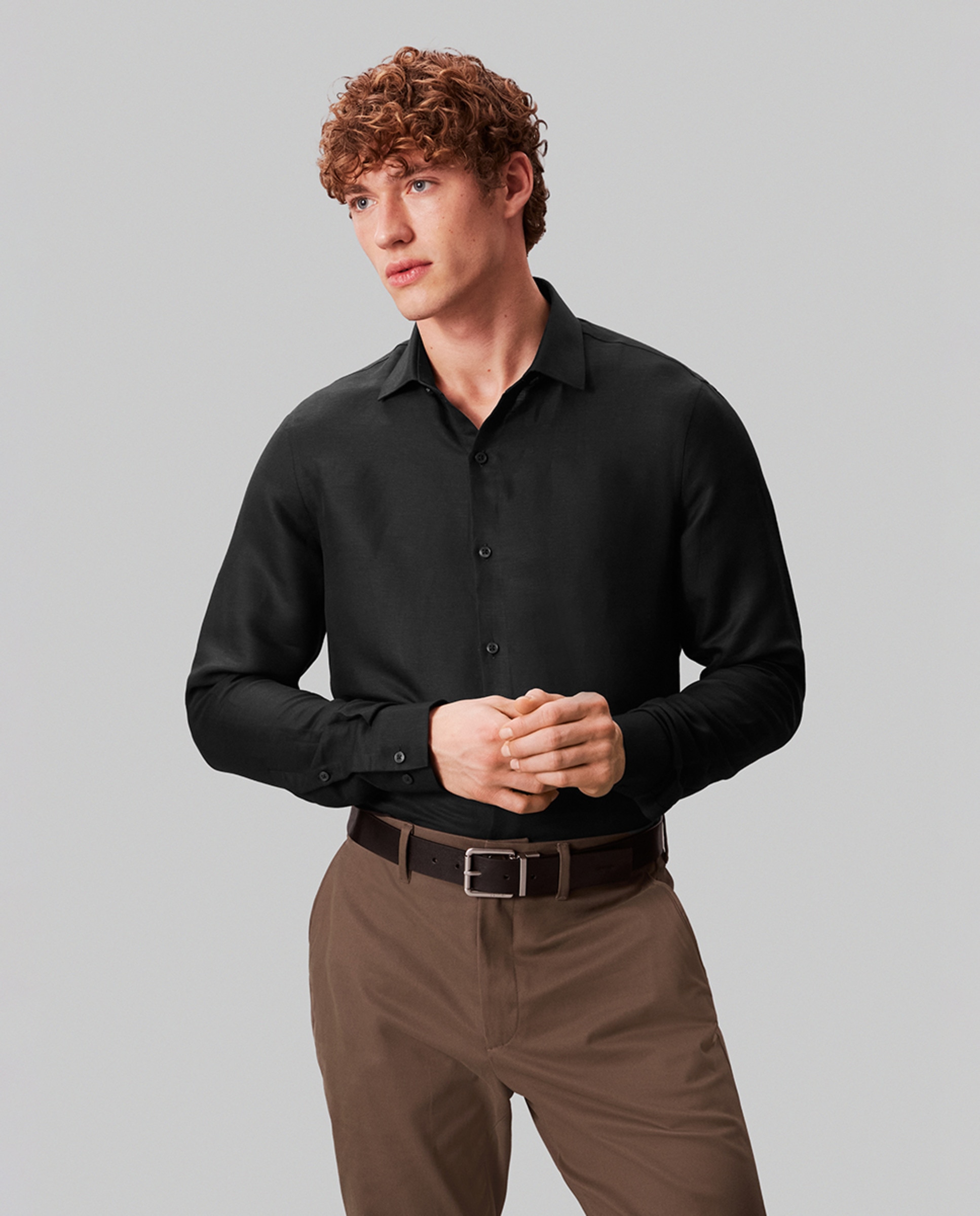 Imagem 0 de Camisa em Mistura de Linho Justa Lisa