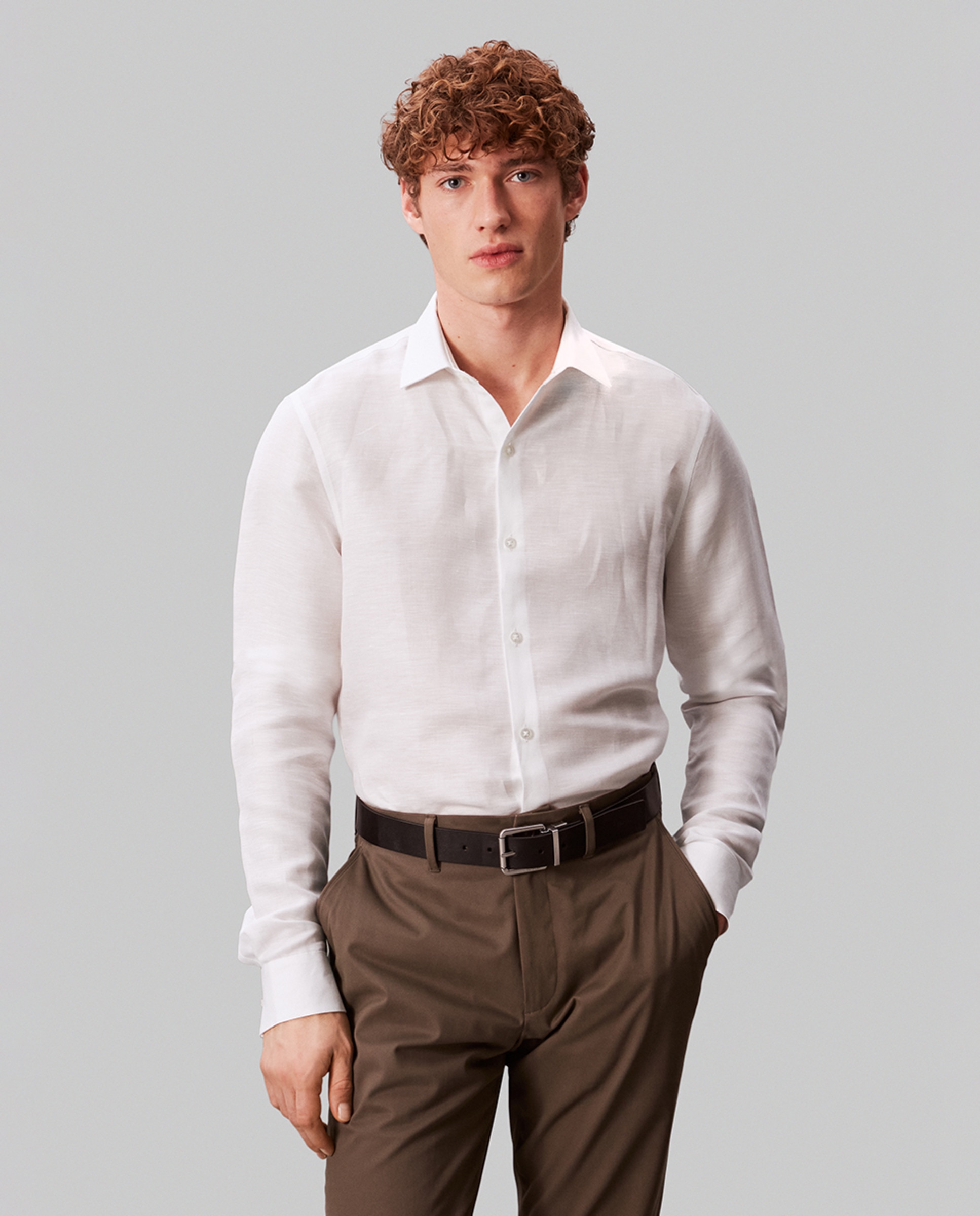 Imagem 0 de Camisa em Mistura de Linho Justa Lisa