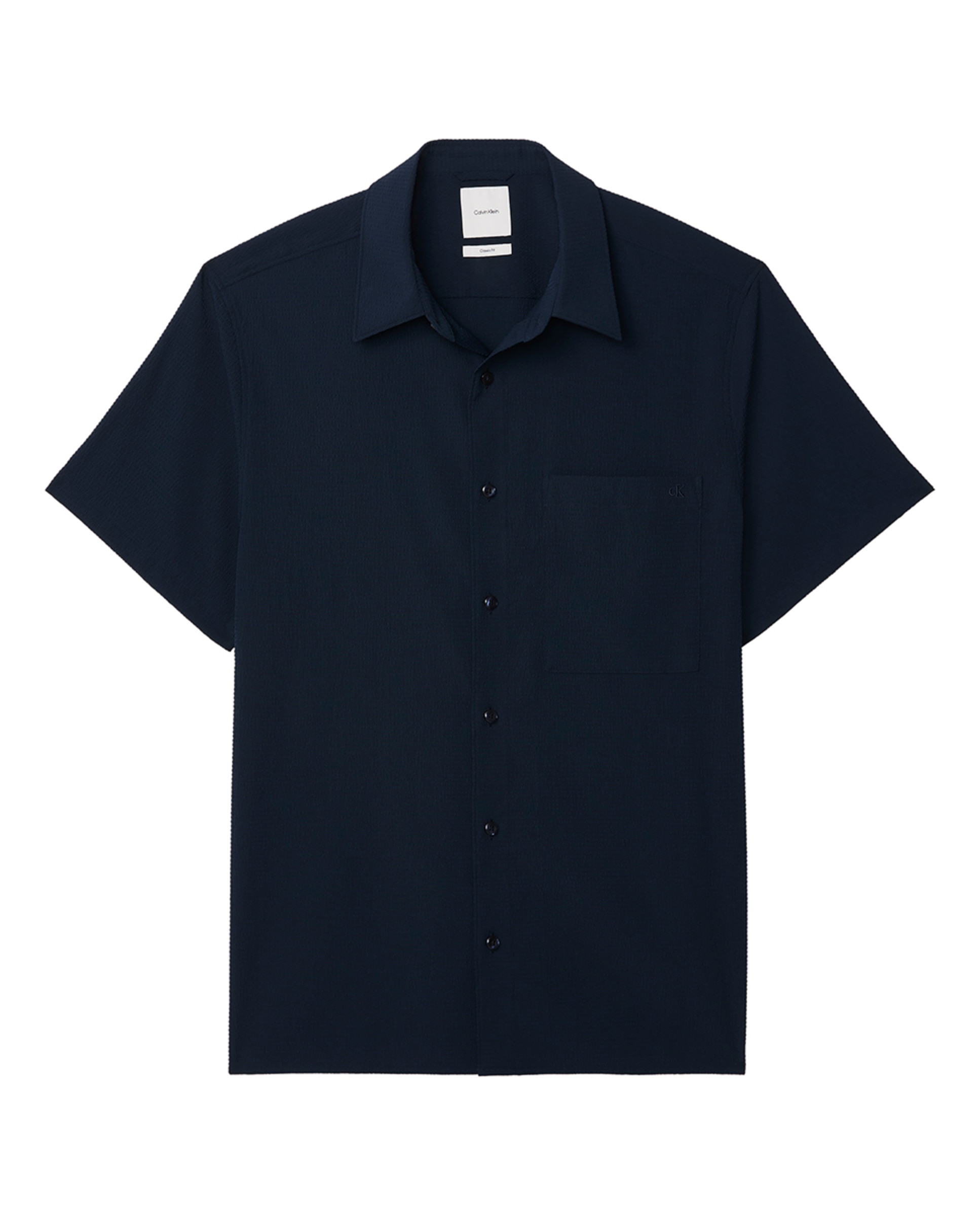Camisa Clássica de Seersucker com Manga Curta Azul-marinho-4