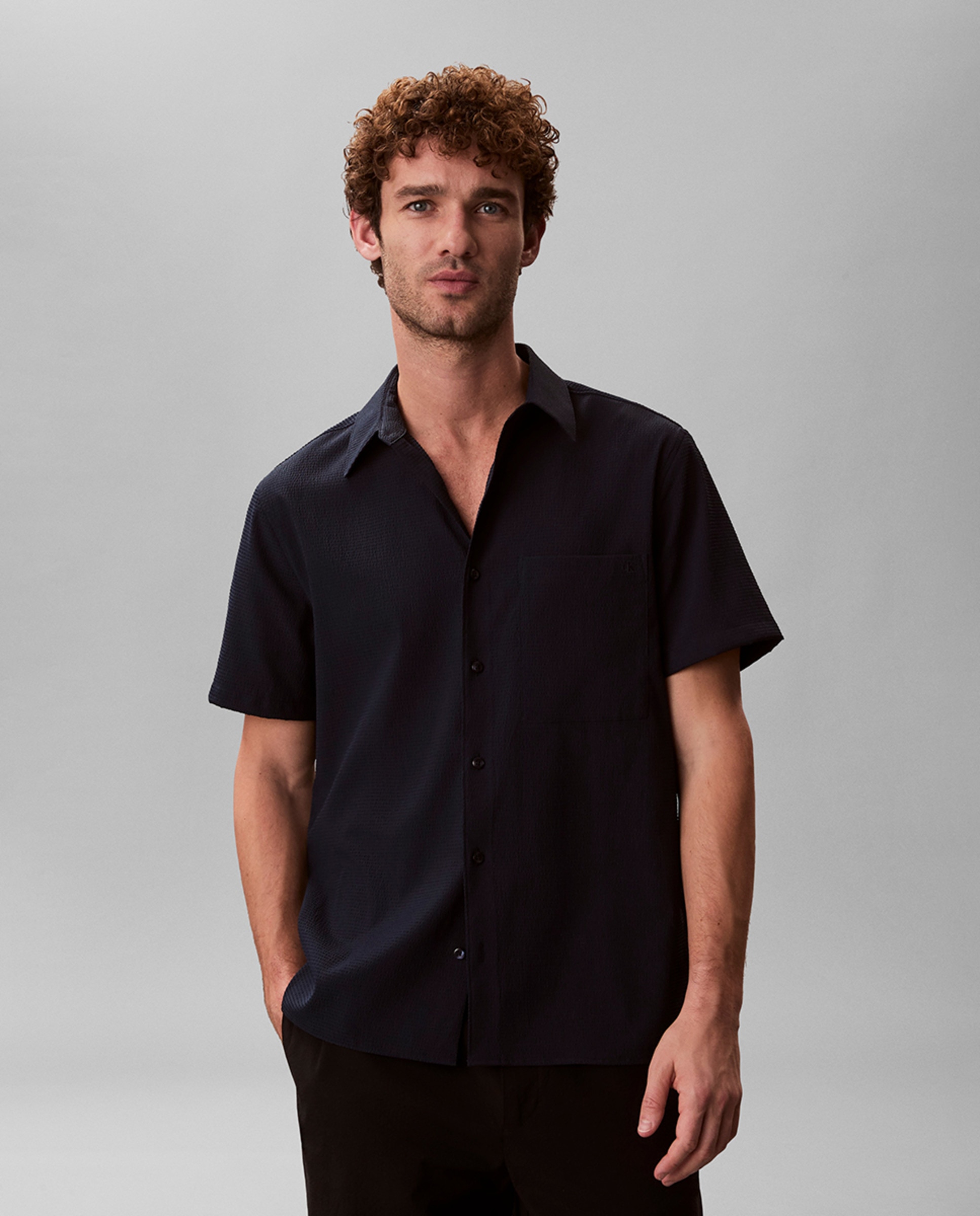 Imagem 0 de Camisa Clássica de Seersucker com Manga Curta