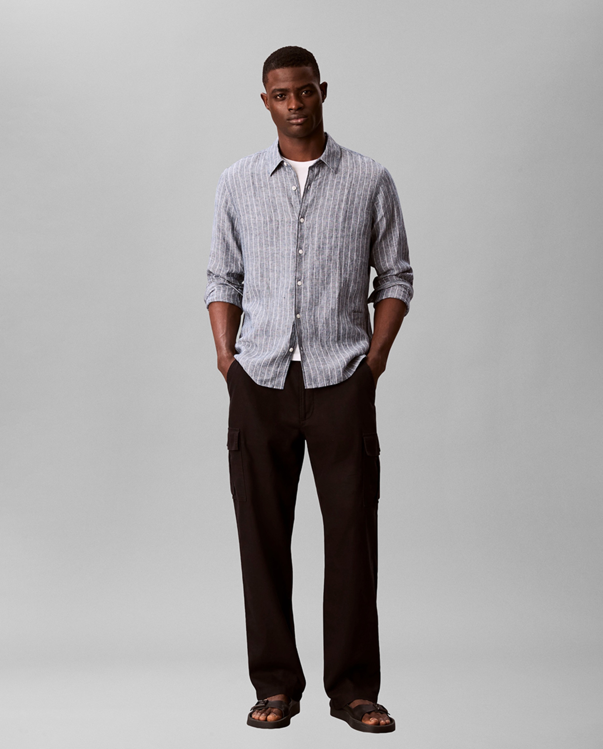 Camisa de Linho às Riscas Branco-5