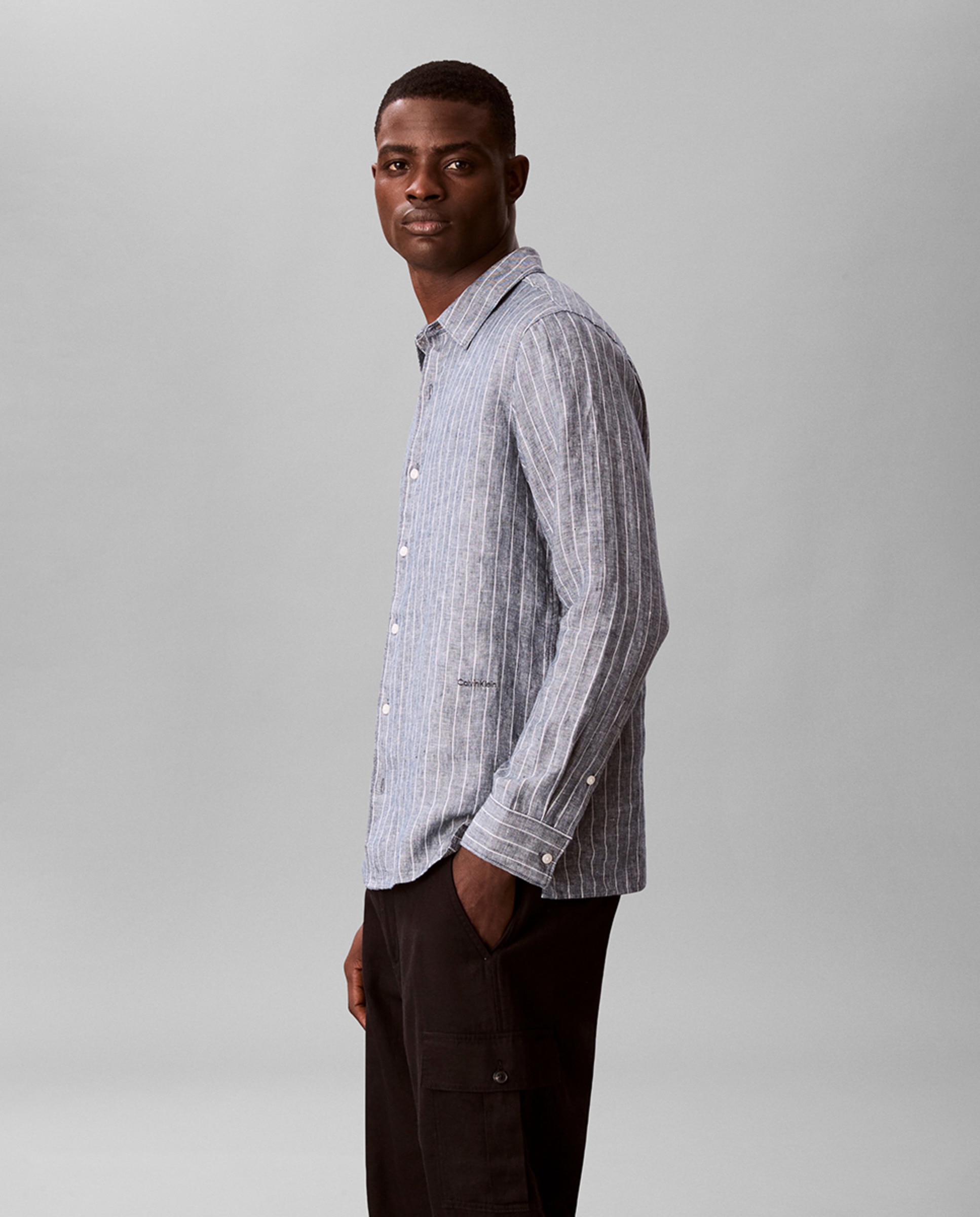 Camisa de Linho às Riscas Branco-3