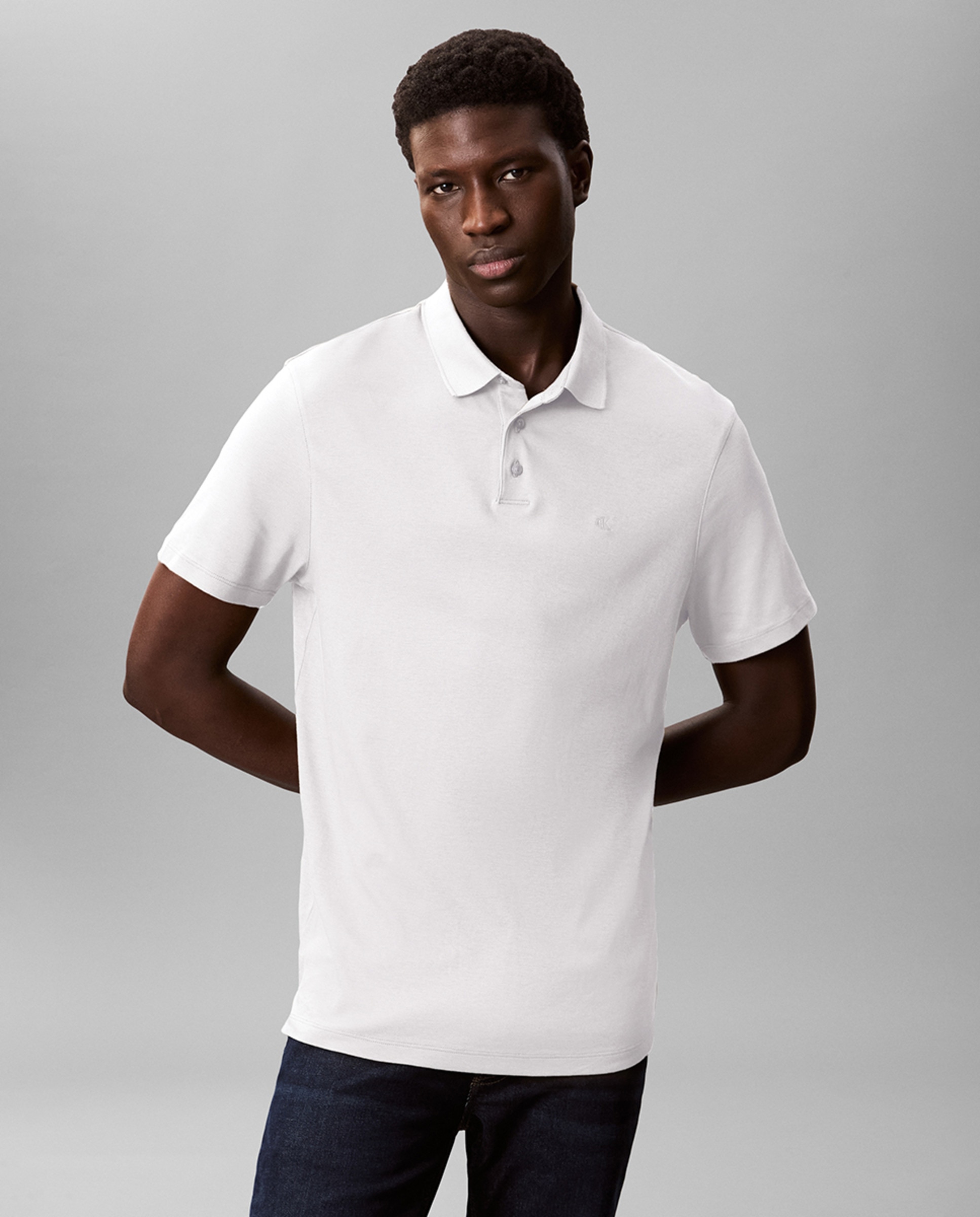 Polo de Algodão com Manga Curta Branco-1