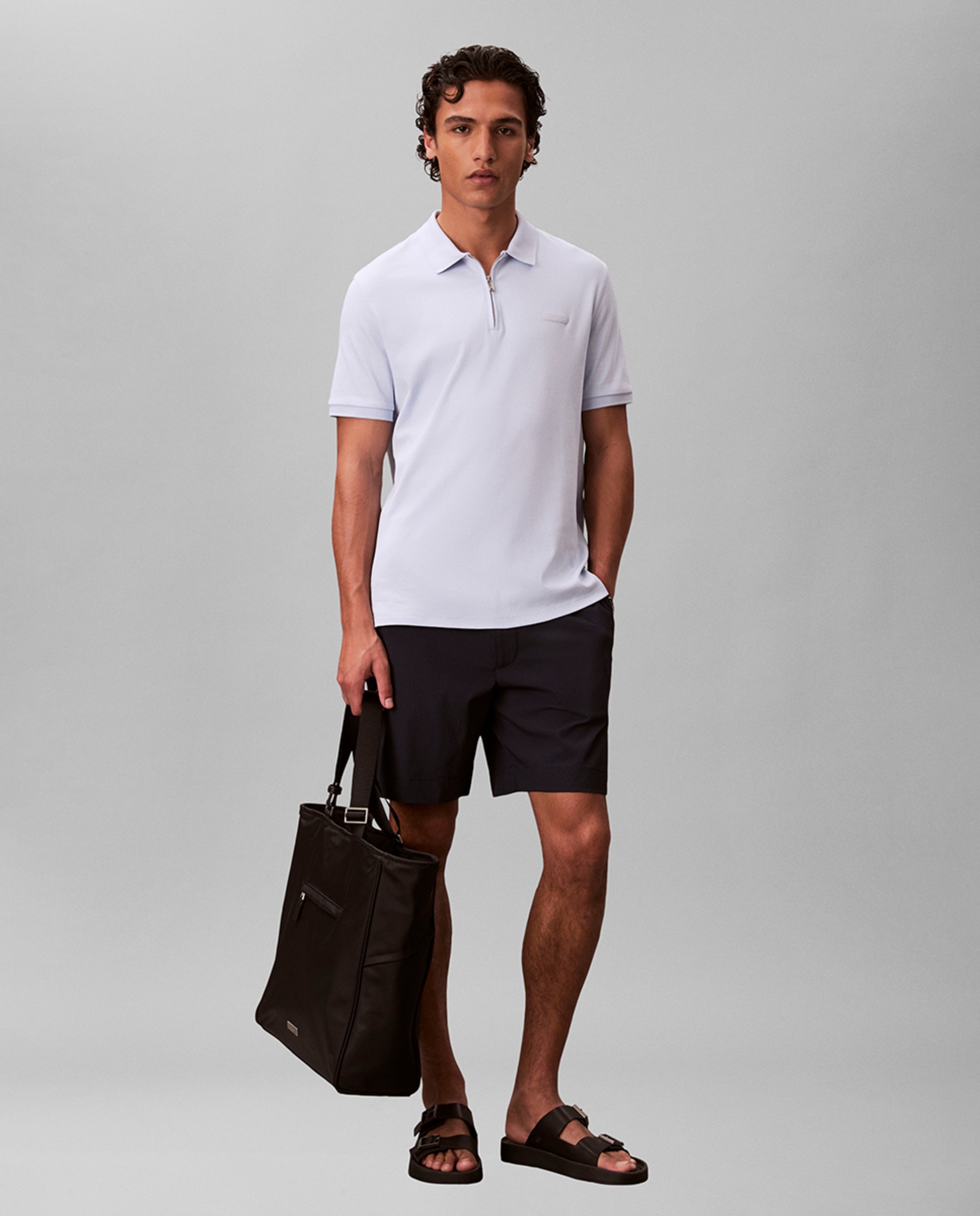 Polo com Meio Fecho de Correr Azul-claro-6