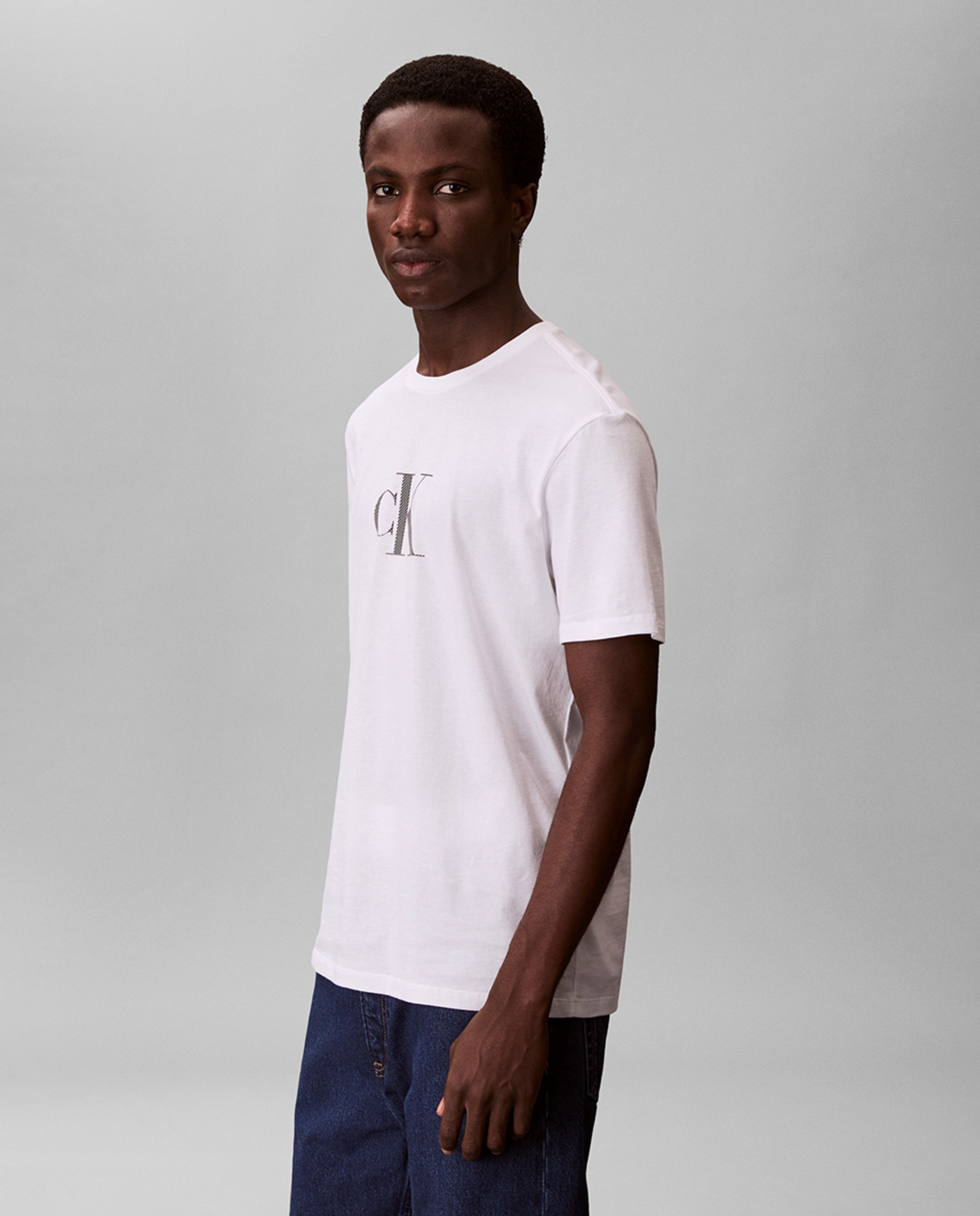 T-shirt com Logótipo às Riscas Branco-3
