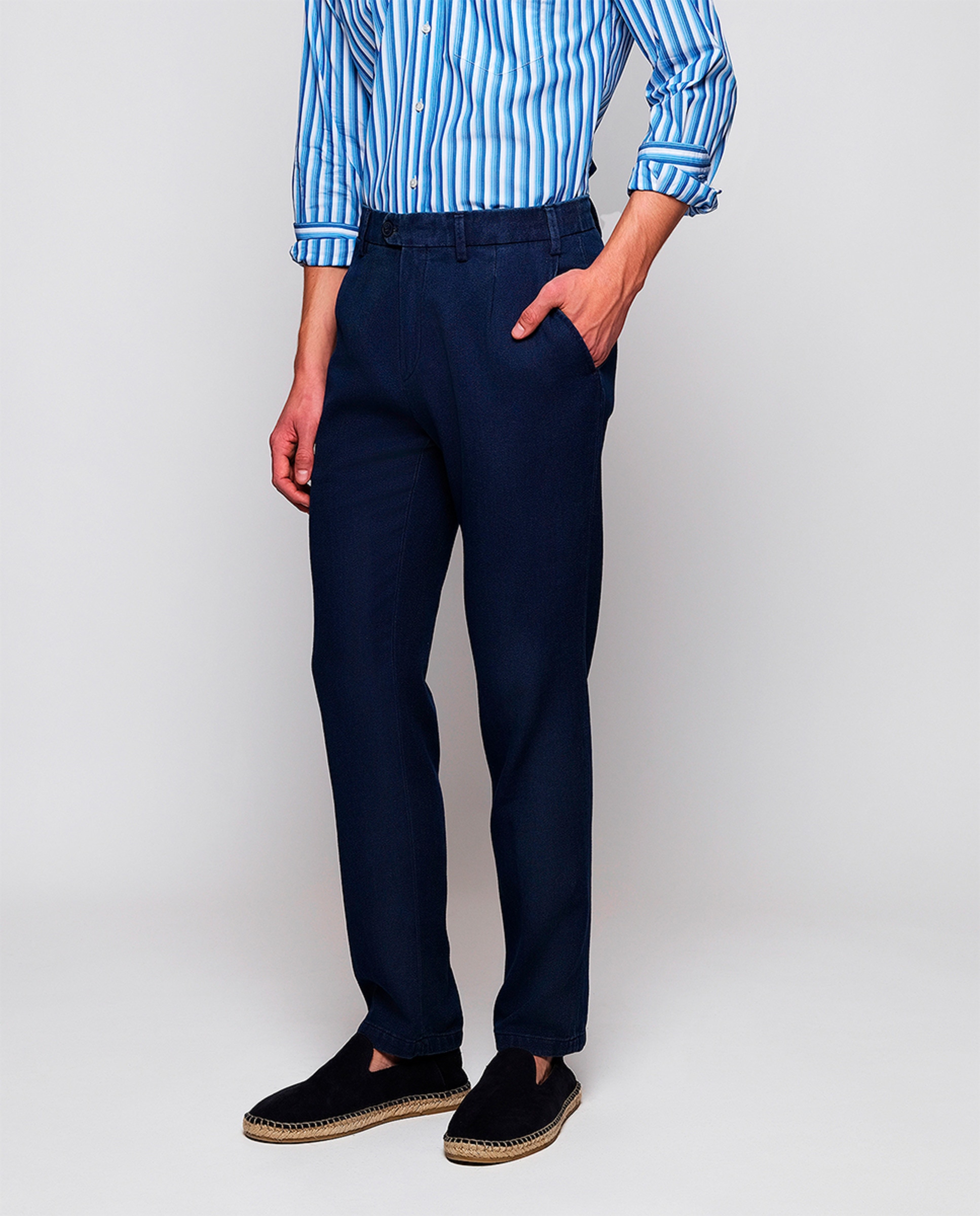 Calças Chino Custom Fit com Estrutura Azul-índigo-2