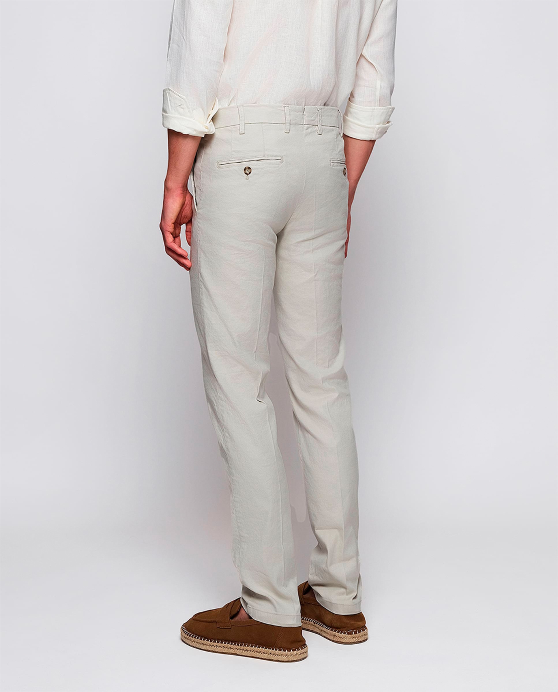 Calças Chino Custom Fit em Mistura de Linho Cru-3