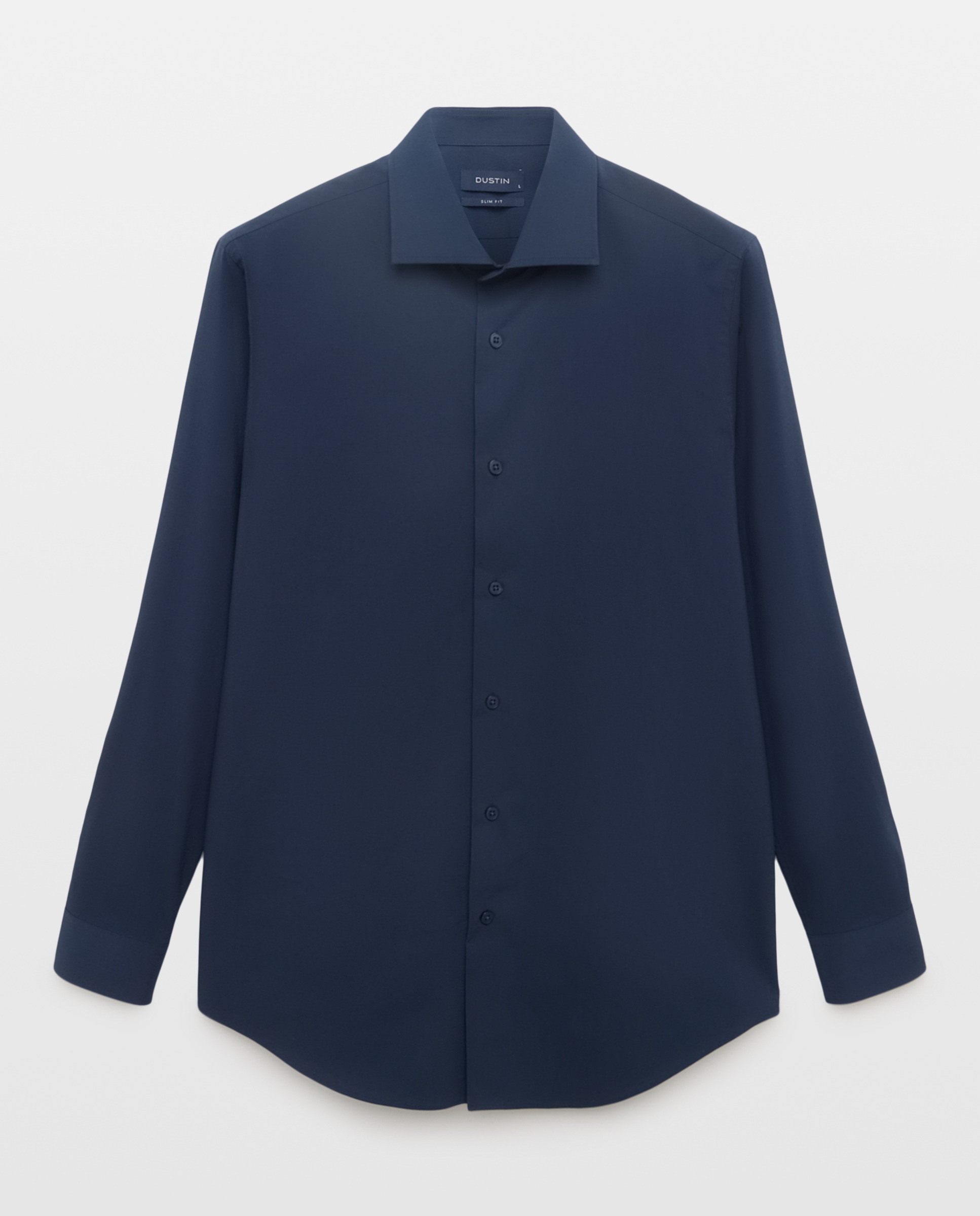 Camisa Formal Lisa de Manga Comprida com Padrão Slim Azul-marinho-4