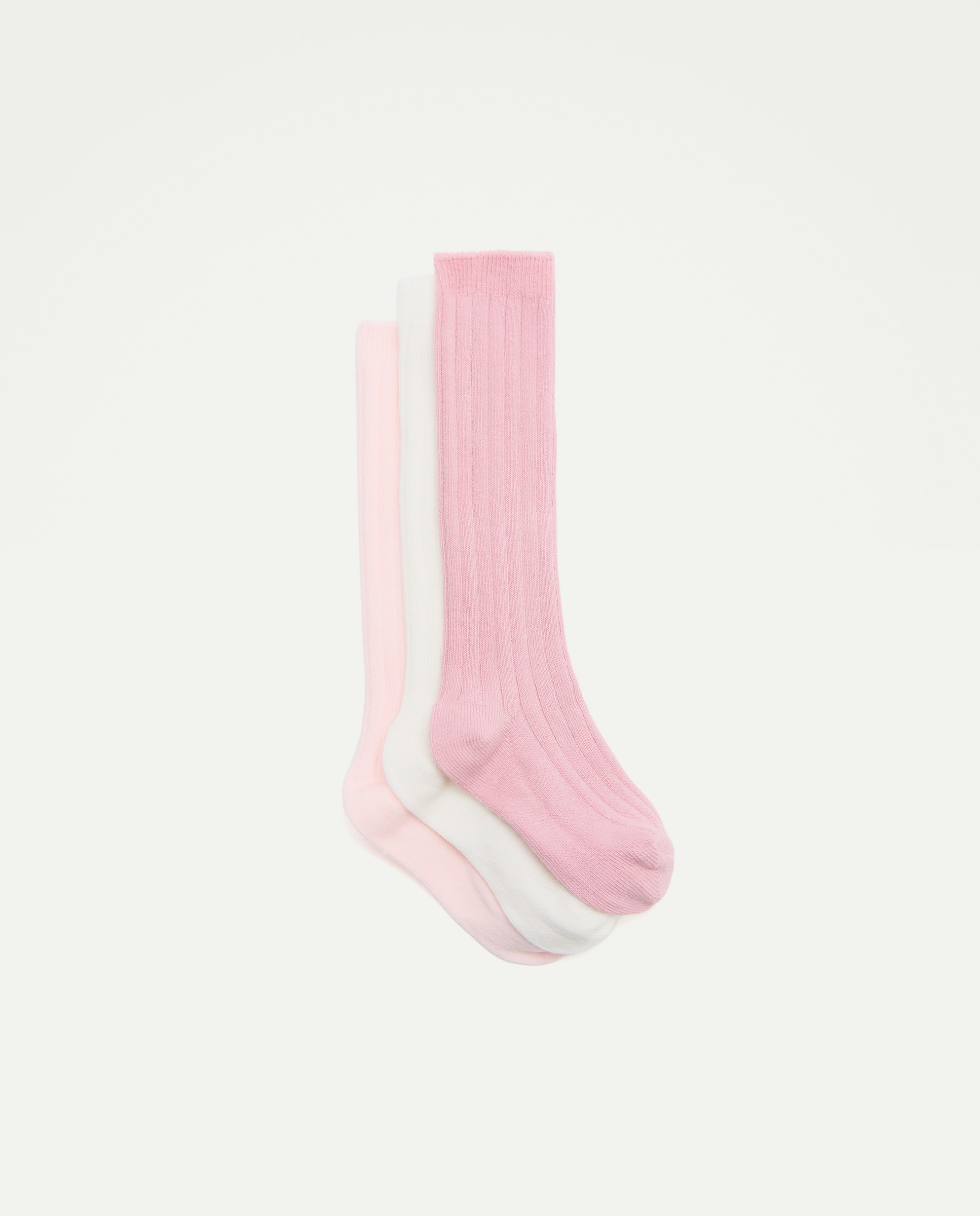 Imagem 0 de Pack de 3 Pares de Meias Altas Caneladas Lisas de Bebé