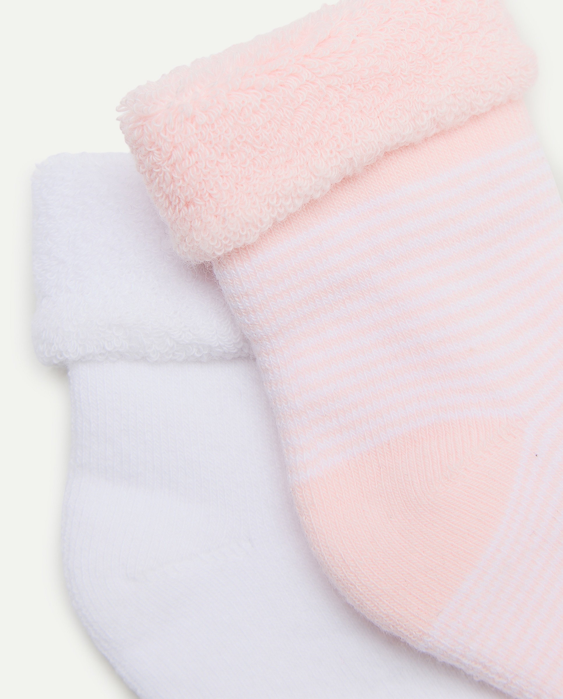 Pack de 2 Pares de Meias de Bebé em Tecido Turco Lisas/às Riscas Rosa-2