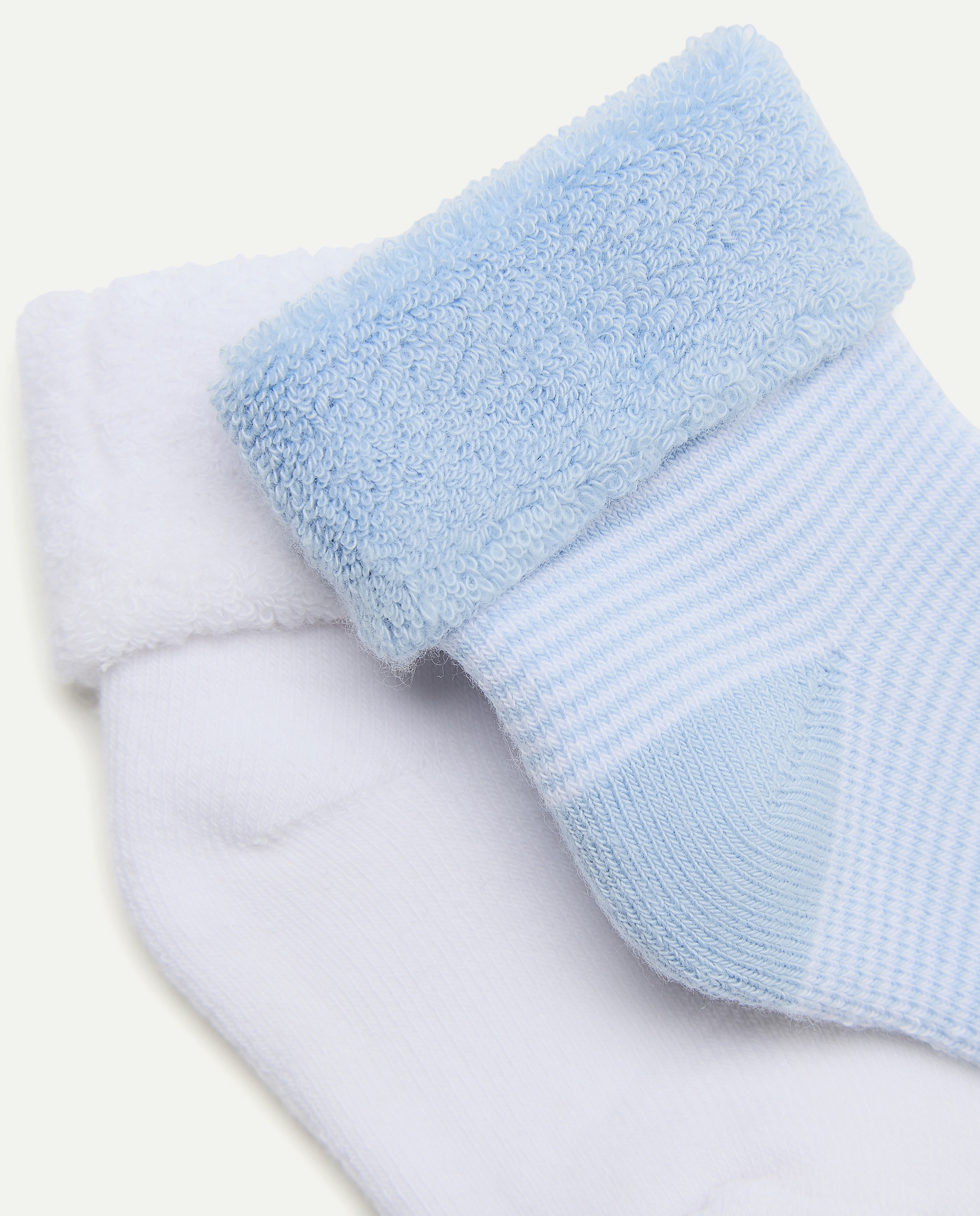 Pack de 2 Pares de Meias de Bebé em Tecido Turco Lisas/às Riscas Cotton Juice Azul-2