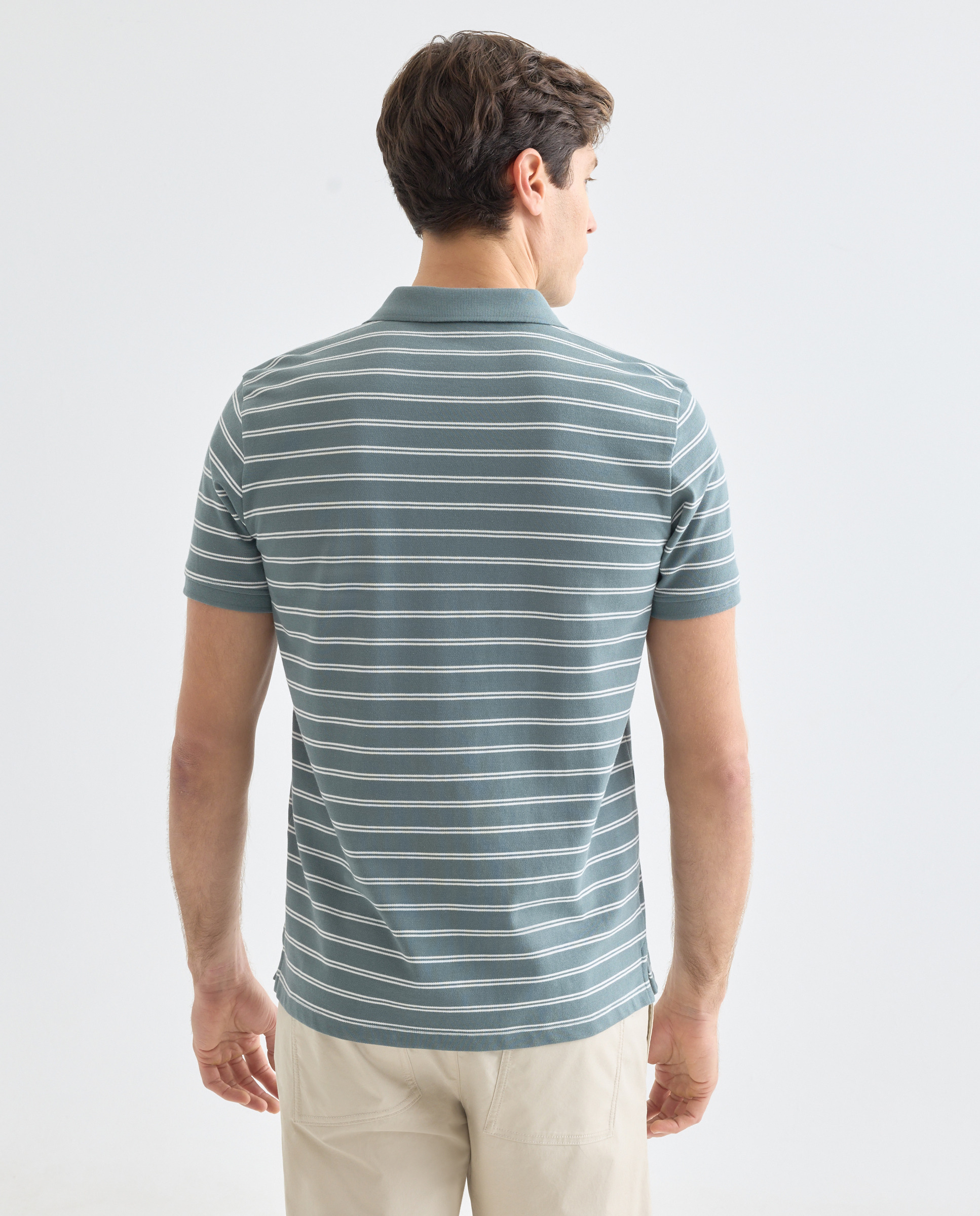 Polo de hombre manga corta raya fina 530 Verde oscuro-3